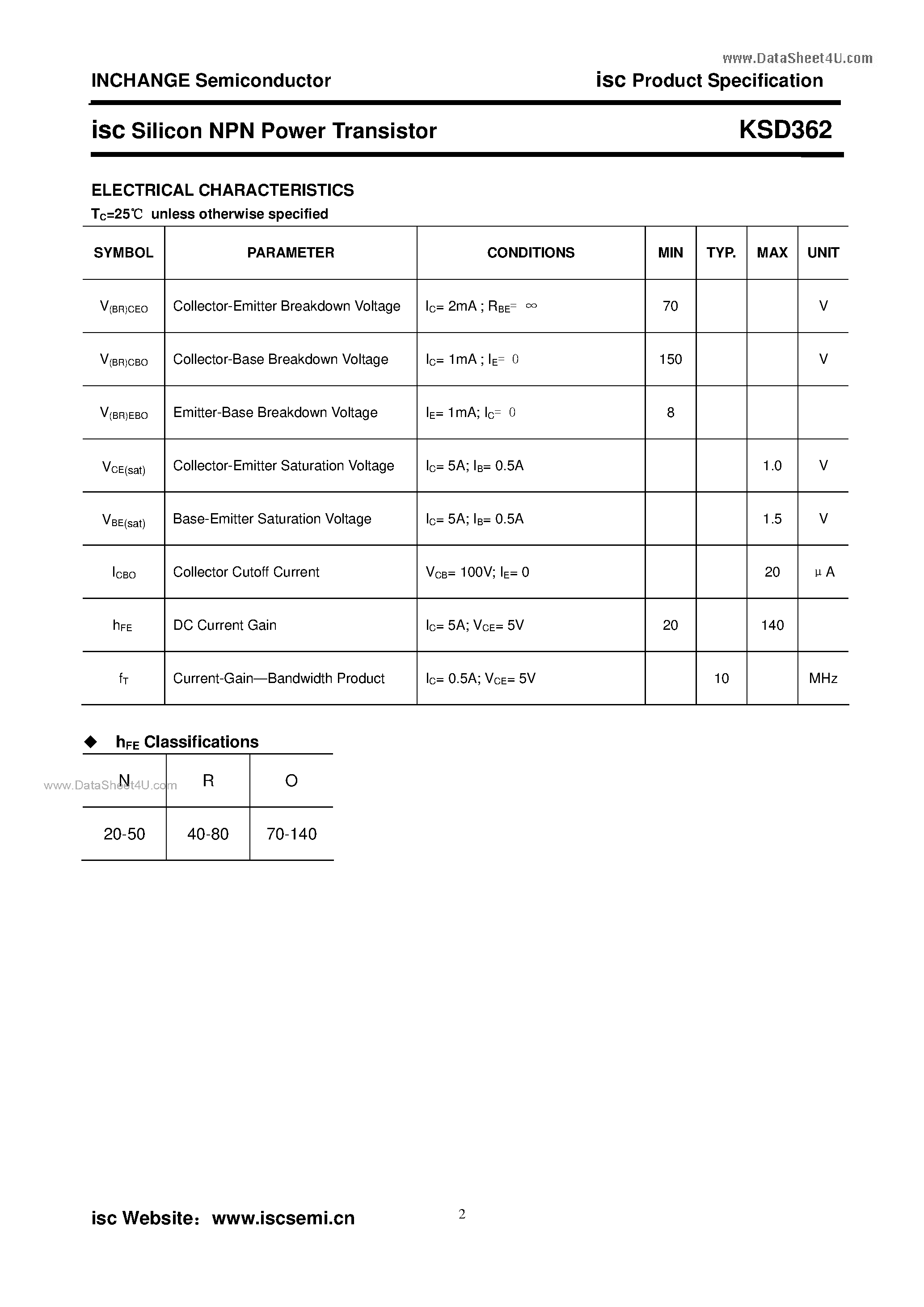 Datasheet KSD362 - Silicon NPN Power Transistor page 2