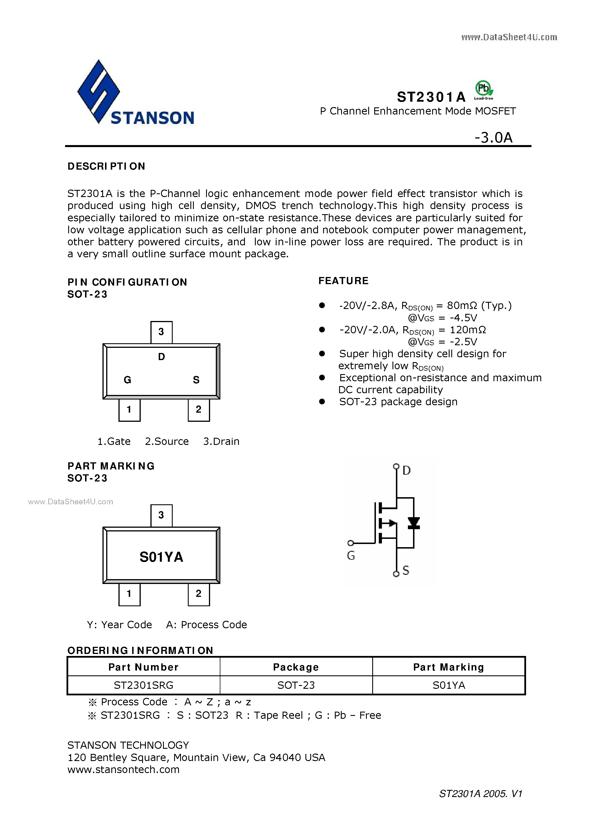 Даташит ST2301A - P Channel Enhancement Mode MOSFET страница 1