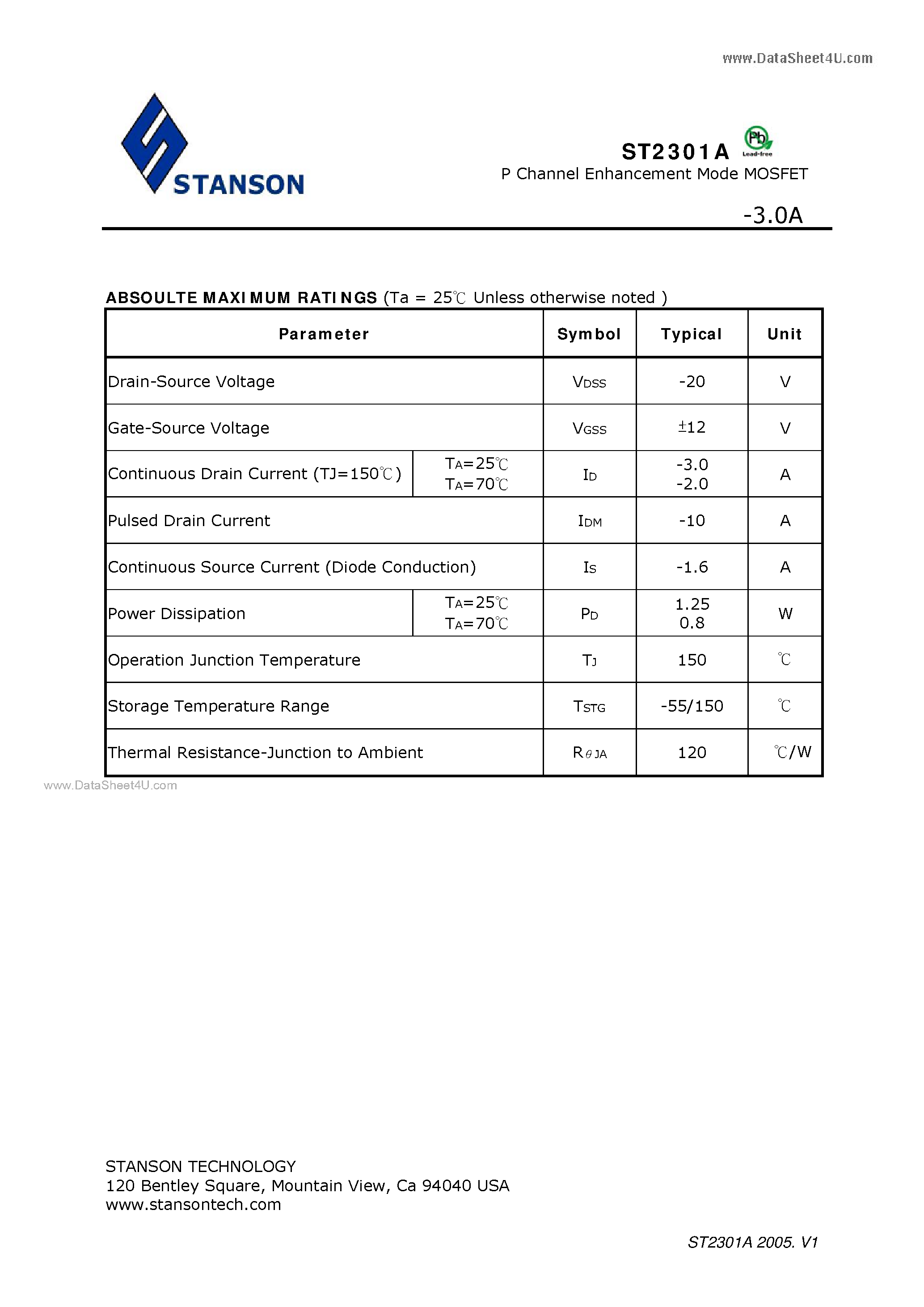 Даташит ST2301A - P Channel Enhancement Mode MOSFET страница 2