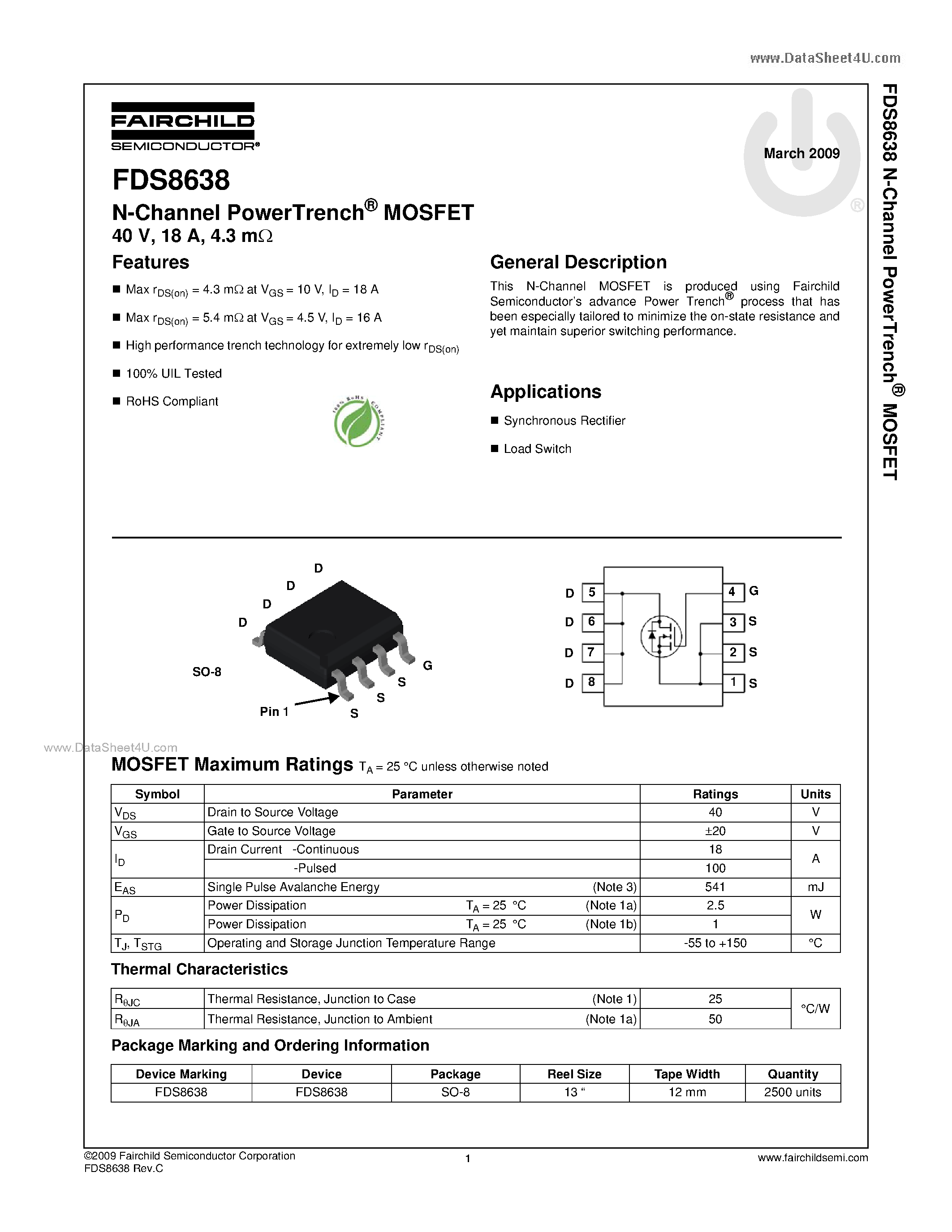 Даташит FDS8638 - N-Channel MOSFET страница 1