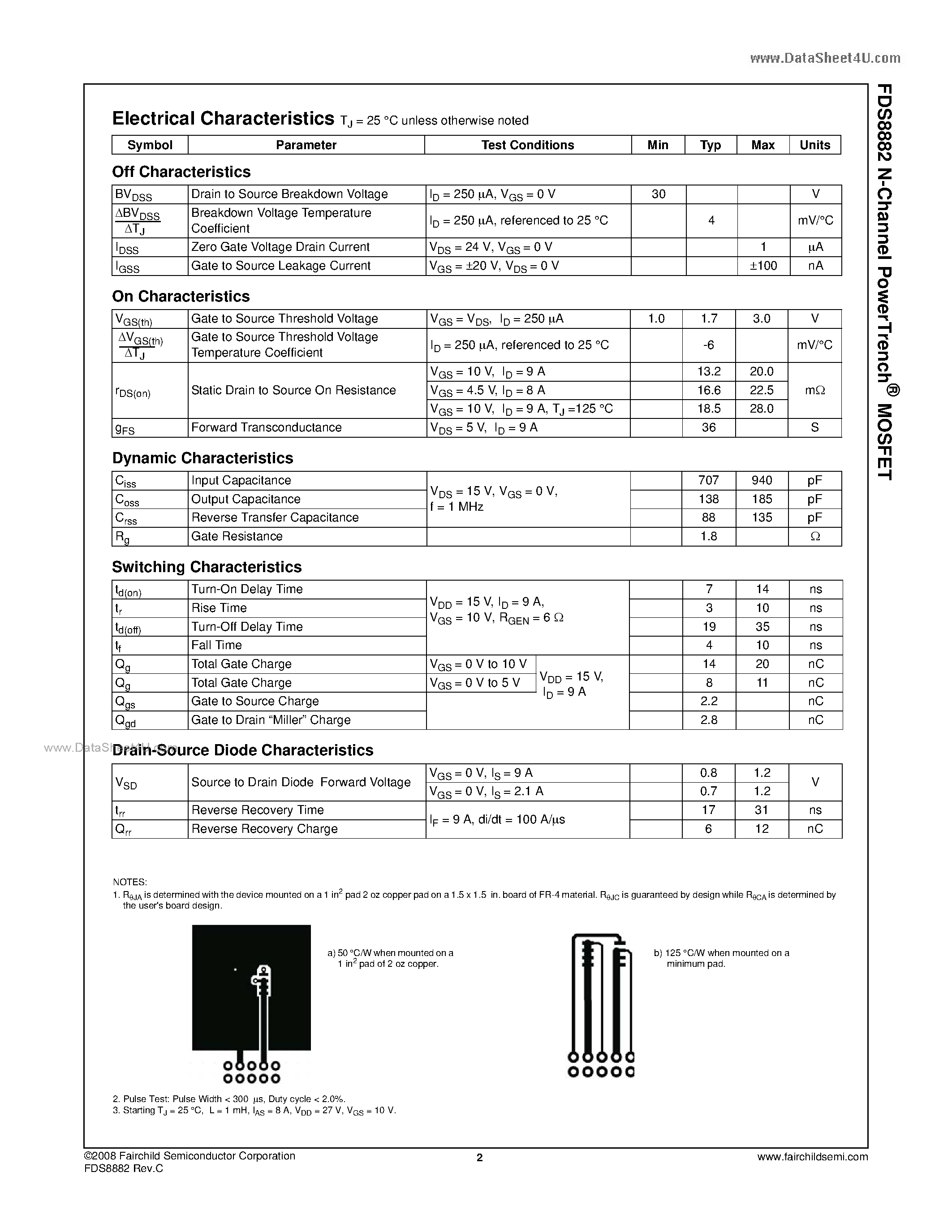 Datasheet FDS8882 - N-Channel MOSFET page 2