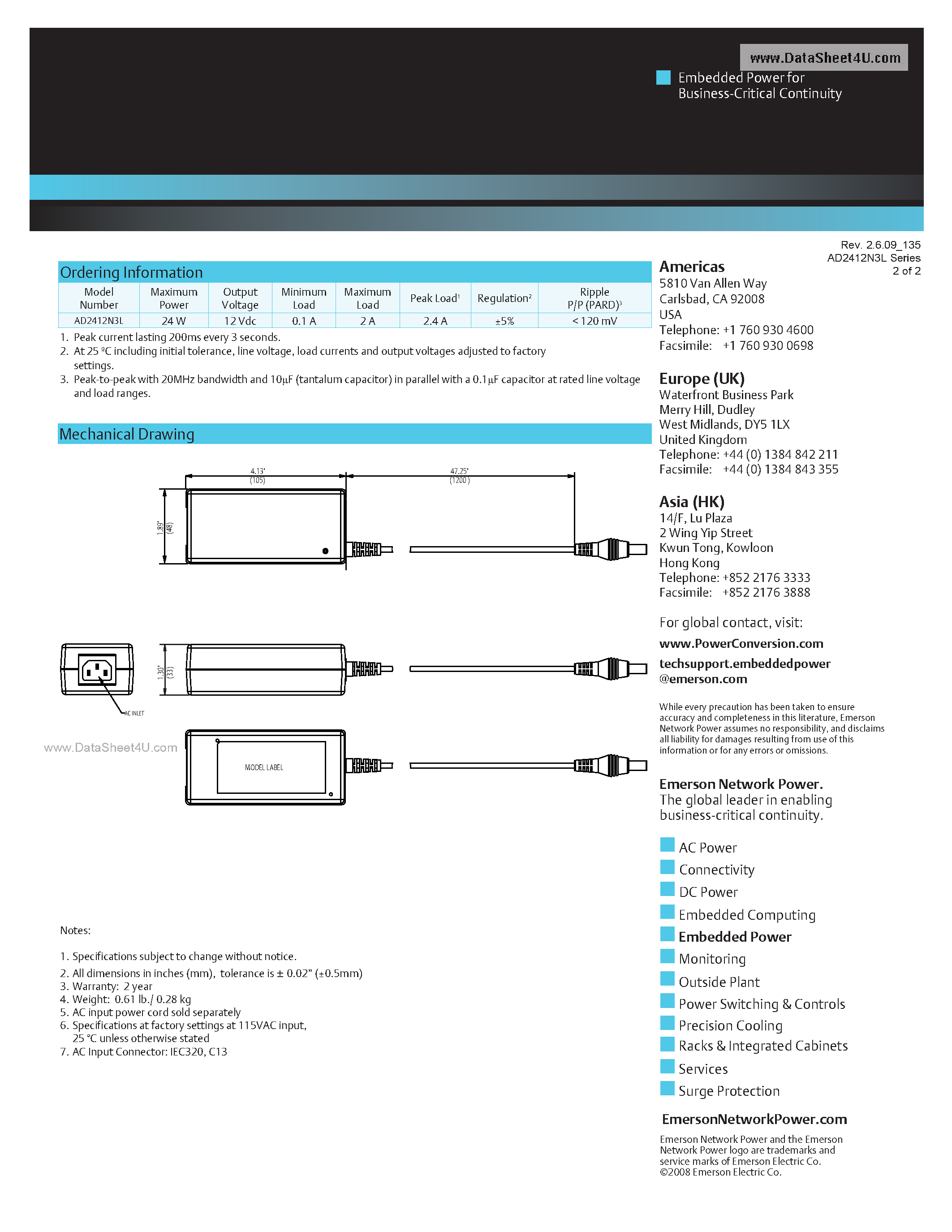 Datasheet AD2412N3L - AC-DC / External Freestanding Adapter page 2