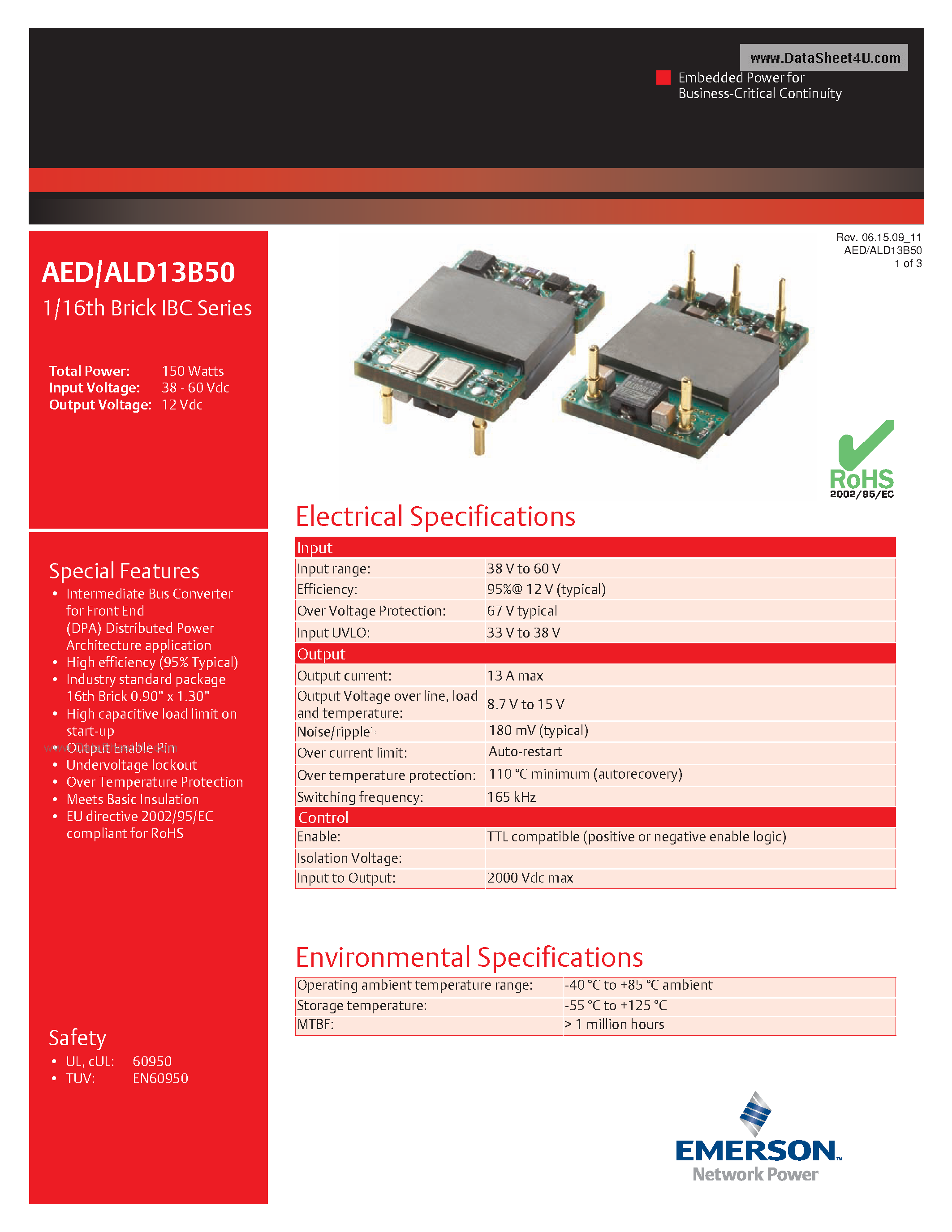 Datasheet AED13B50-L - DC-DC / Intermediate Bus Converter page 1