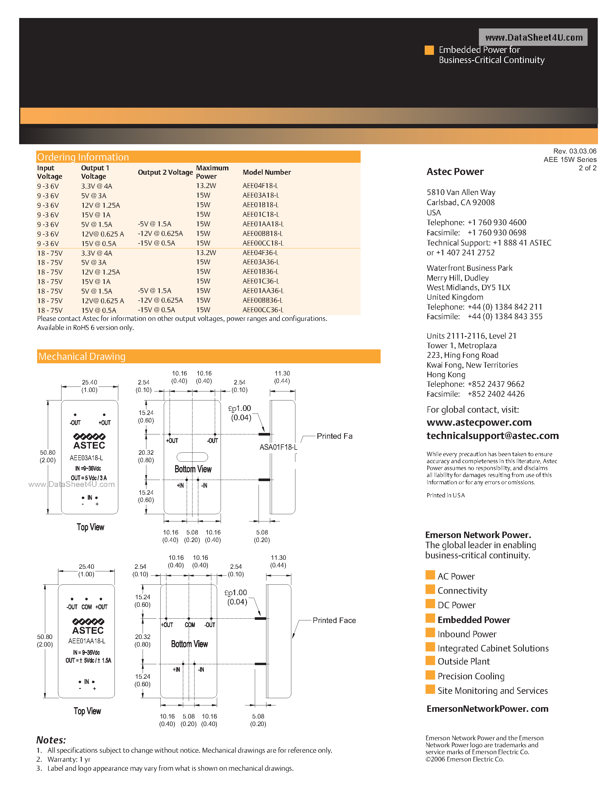 Datasheet AEE03A18-L - DC-DC / Low Power Isolated Industrial page 2