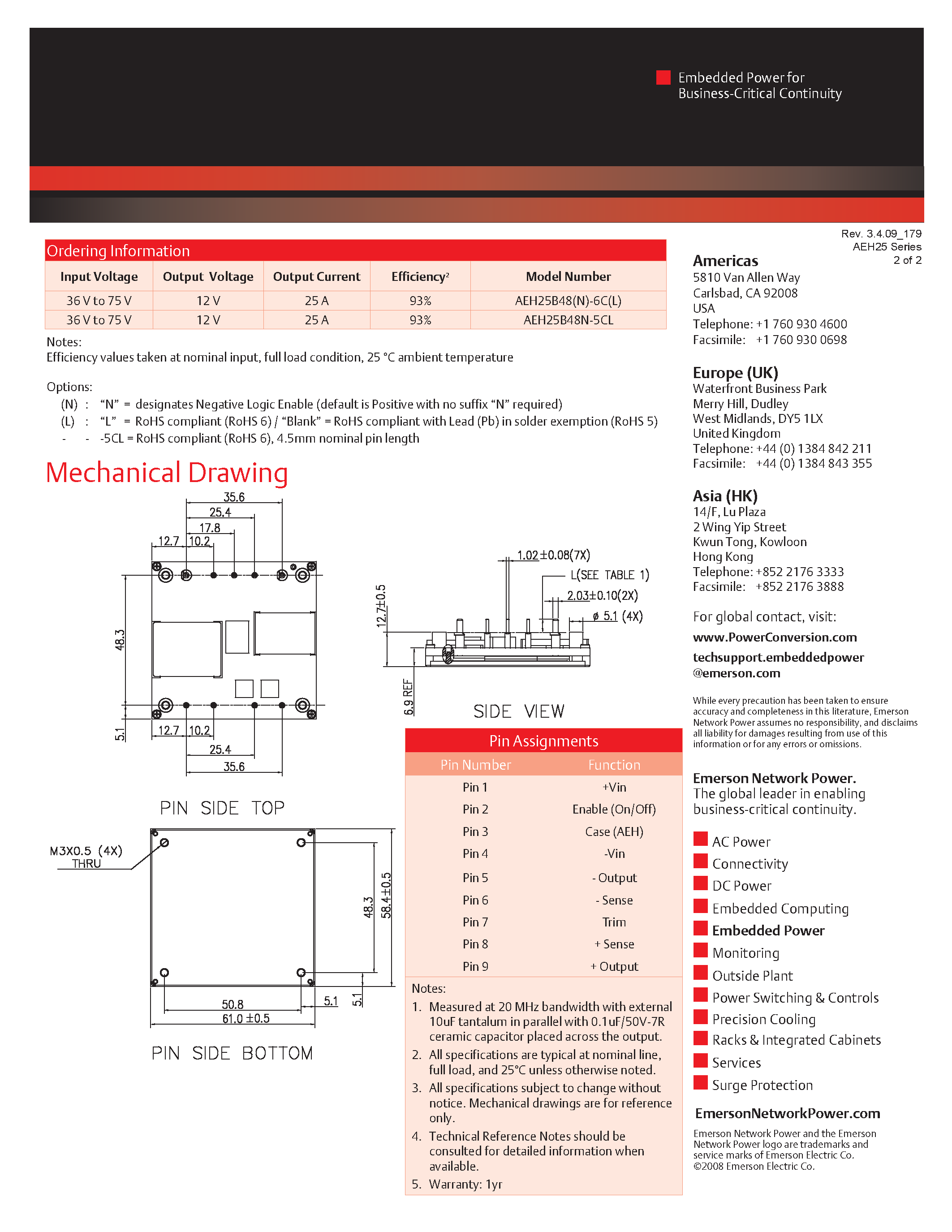 Даташит AEH25B48N-6 - DC-DC / Industry Standard Isolated Half Brick страница 2