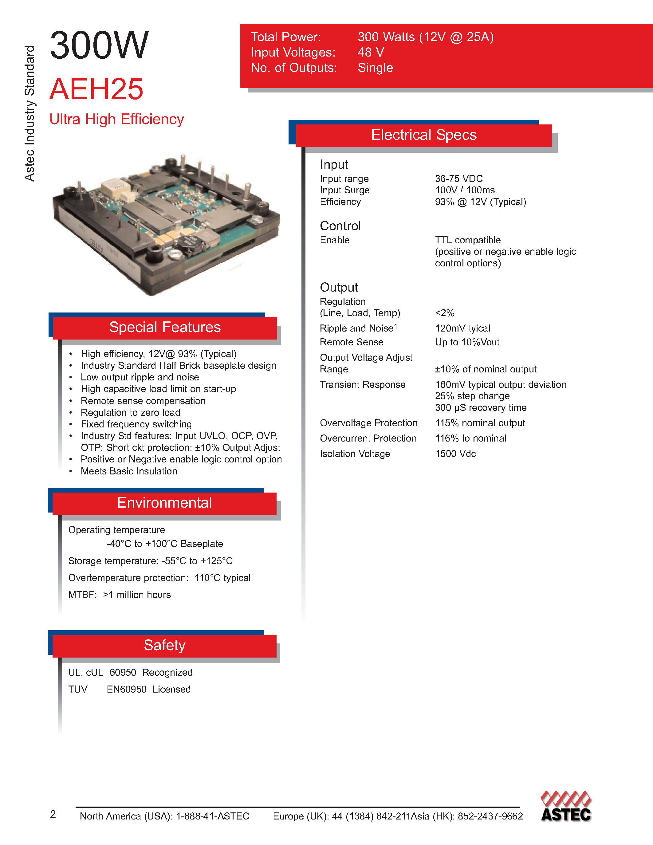 Даташит AEH25B48N-L - DC-DC / Industry Standard Isolated Half Brick страница 1