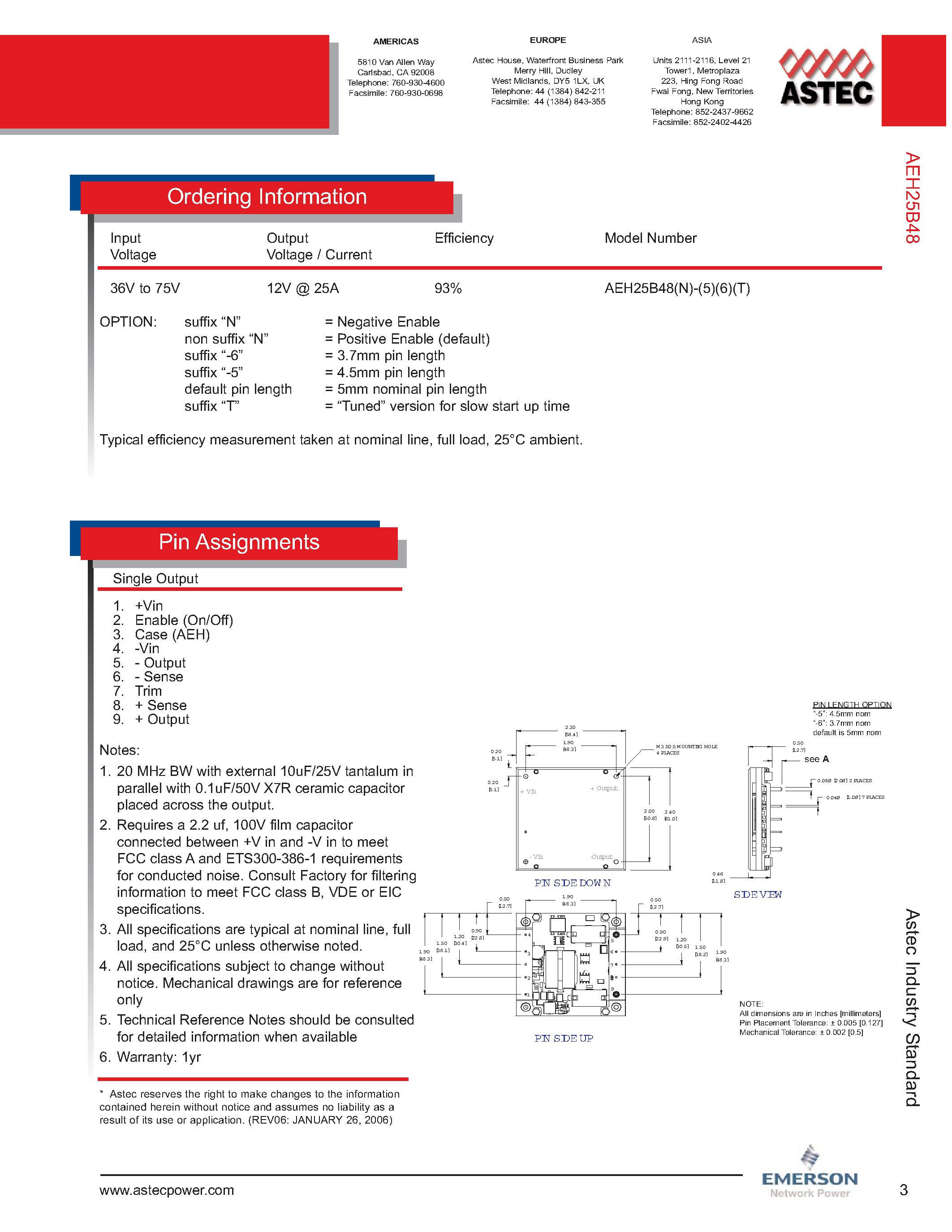 Даташит AEH25B48N-L - DC-DC / Industry Standard Isolated Half Brick страница 2