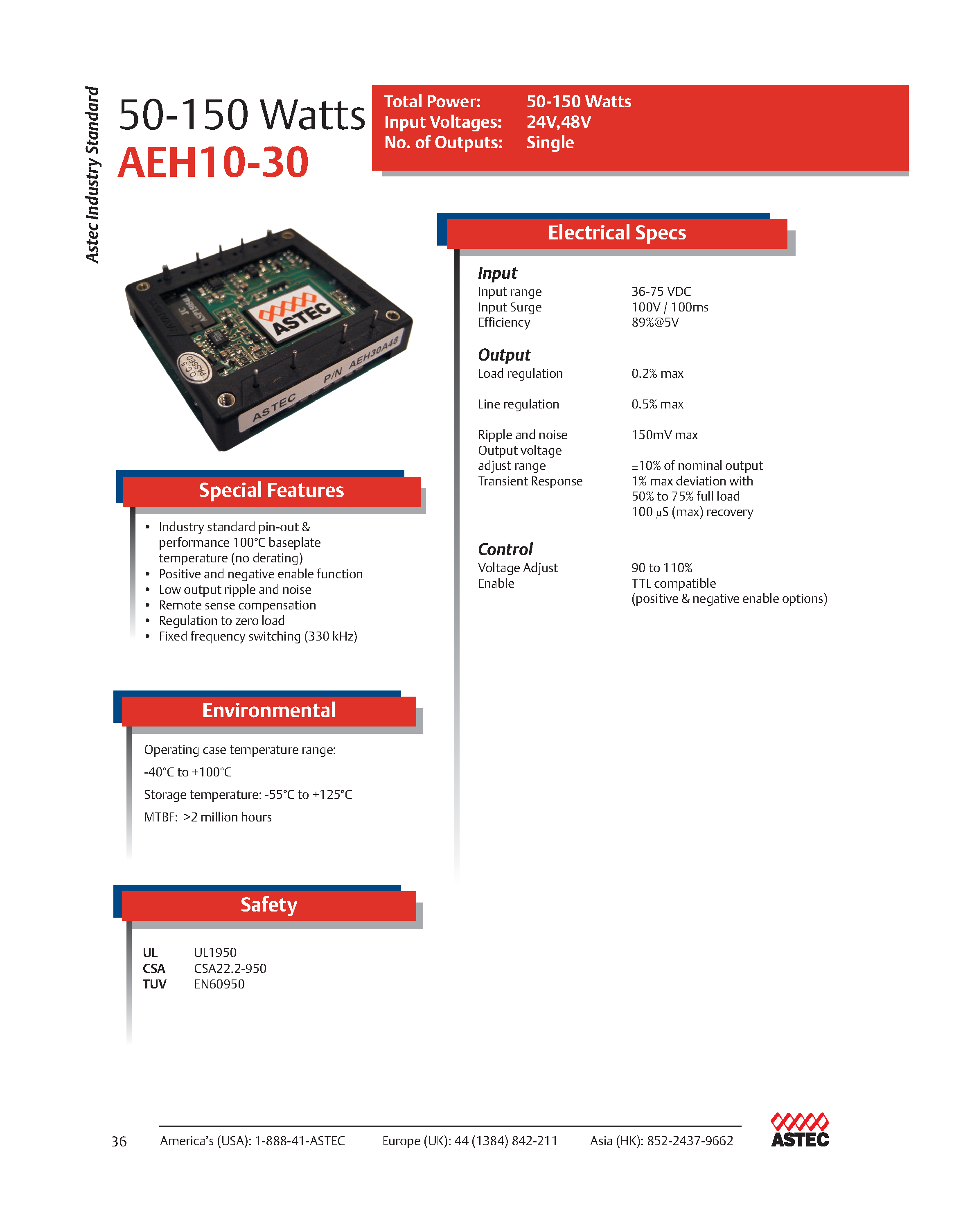 Datasheet AEH30B48-L - DC-DC / Industry Standard Isolated Half Brick page 1