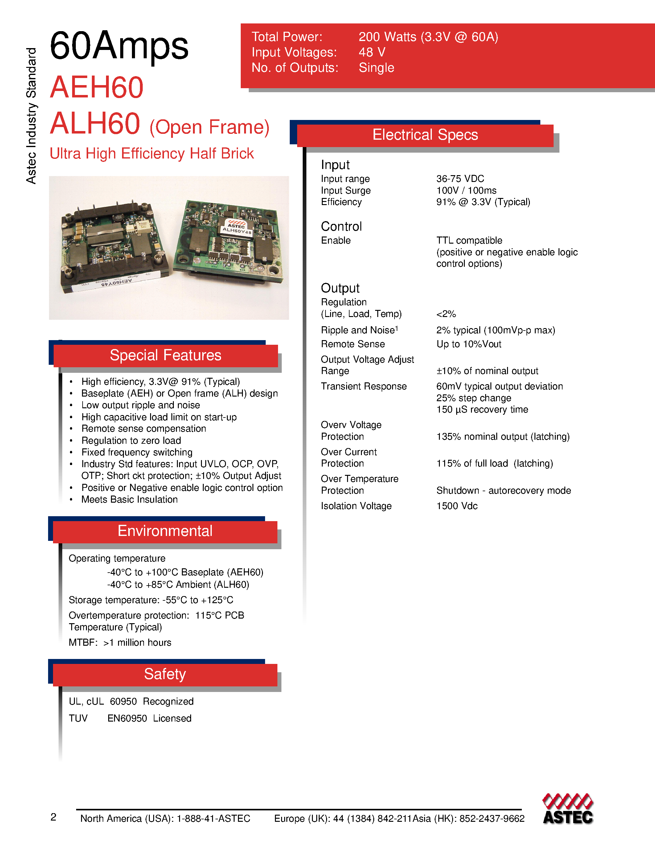 Datasheet AEH60F48-L - DC-DC / Industry Standard Isolated Half Brick page 1