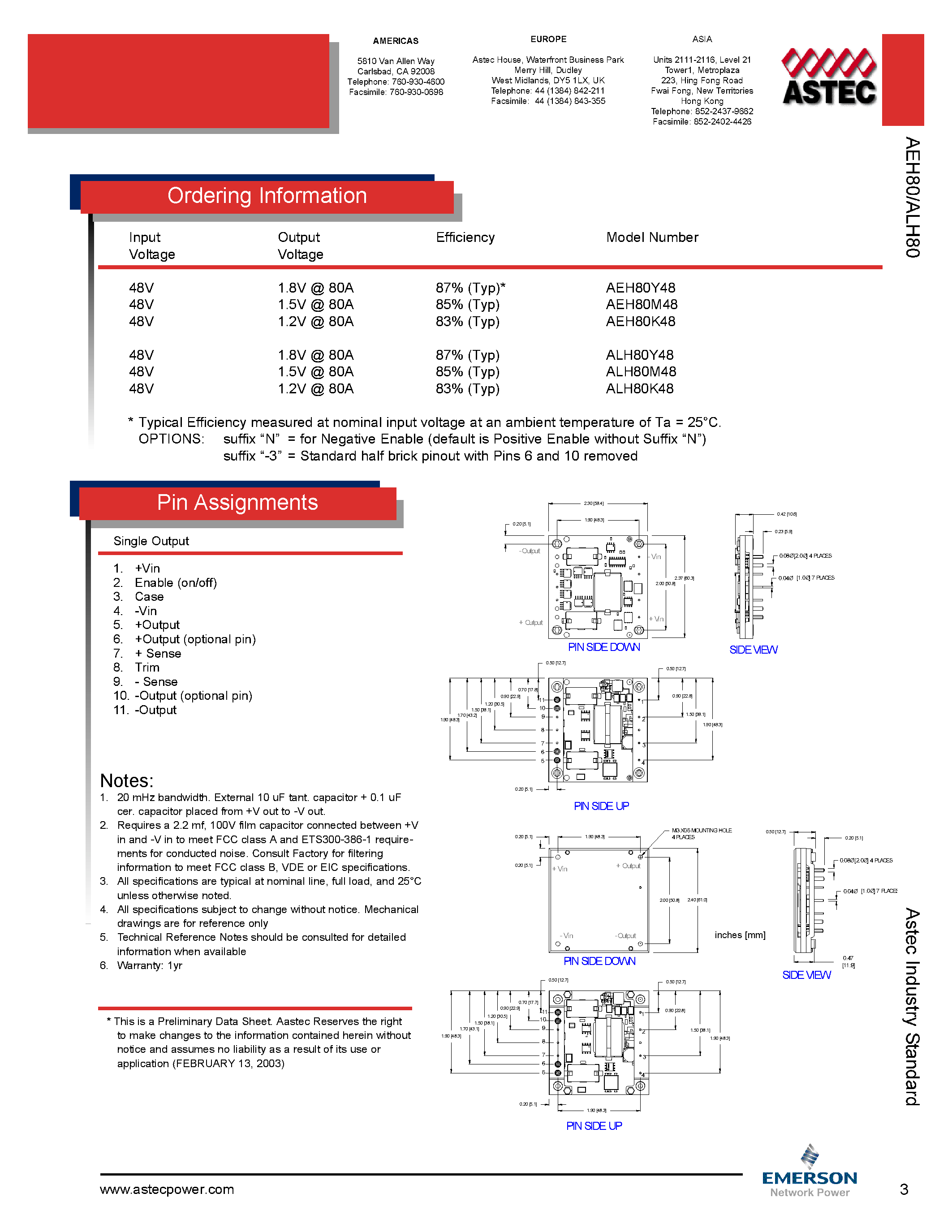 Даташит AEH80K48N-L - DC-DC / Industry Standard Isolated Half Brick страница 2