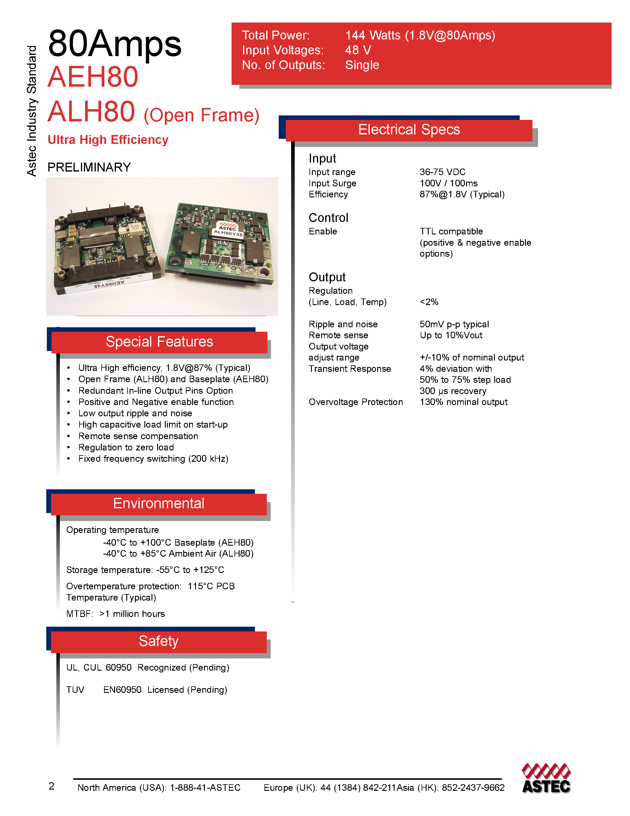 Datasheet AEH80M48-L - DC-DC / Industry Standard Isolated Half Brick page 1