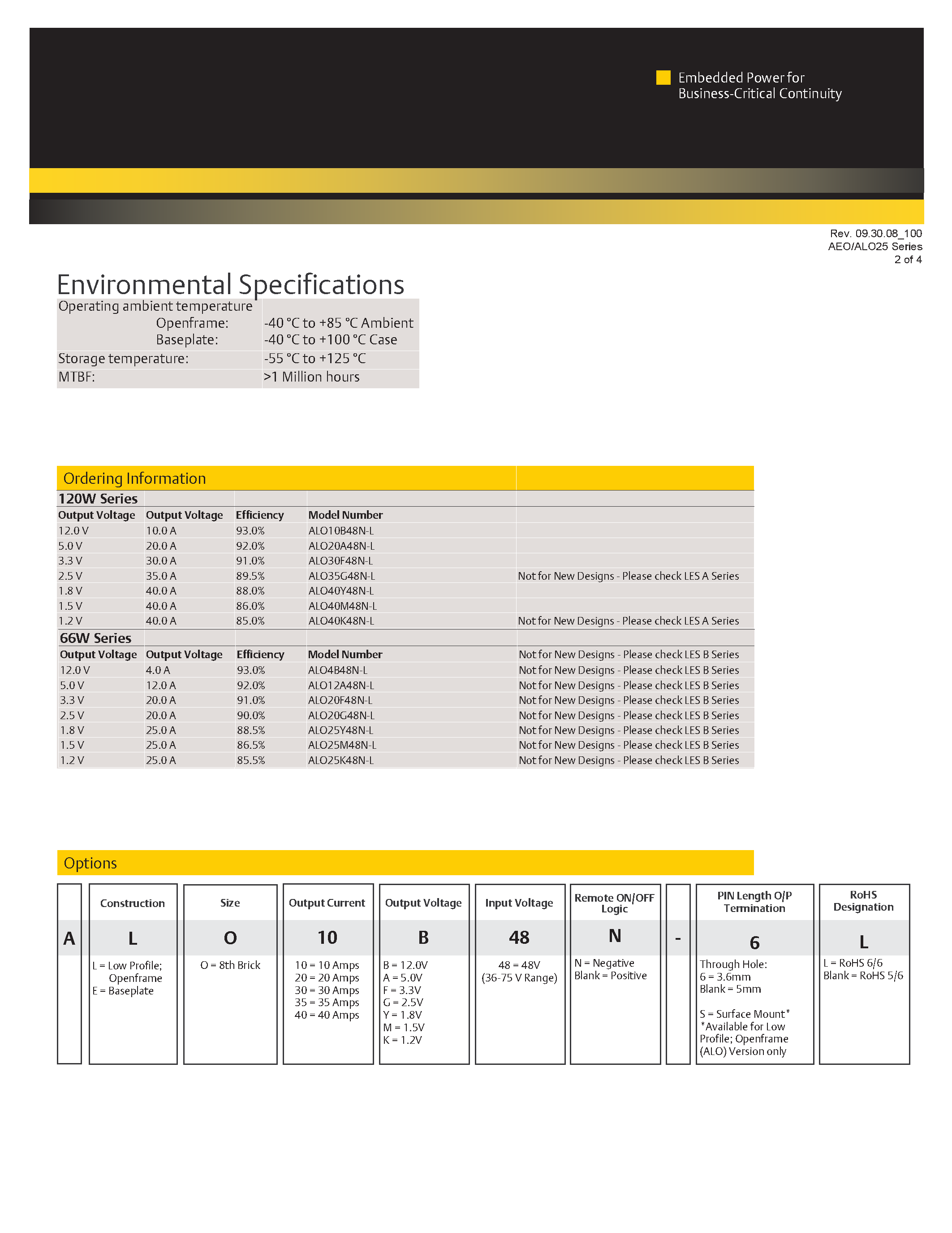 Datasheet AEO04B48-L - DC-DC / Industry Standard Isolated Eighth Brick page 2