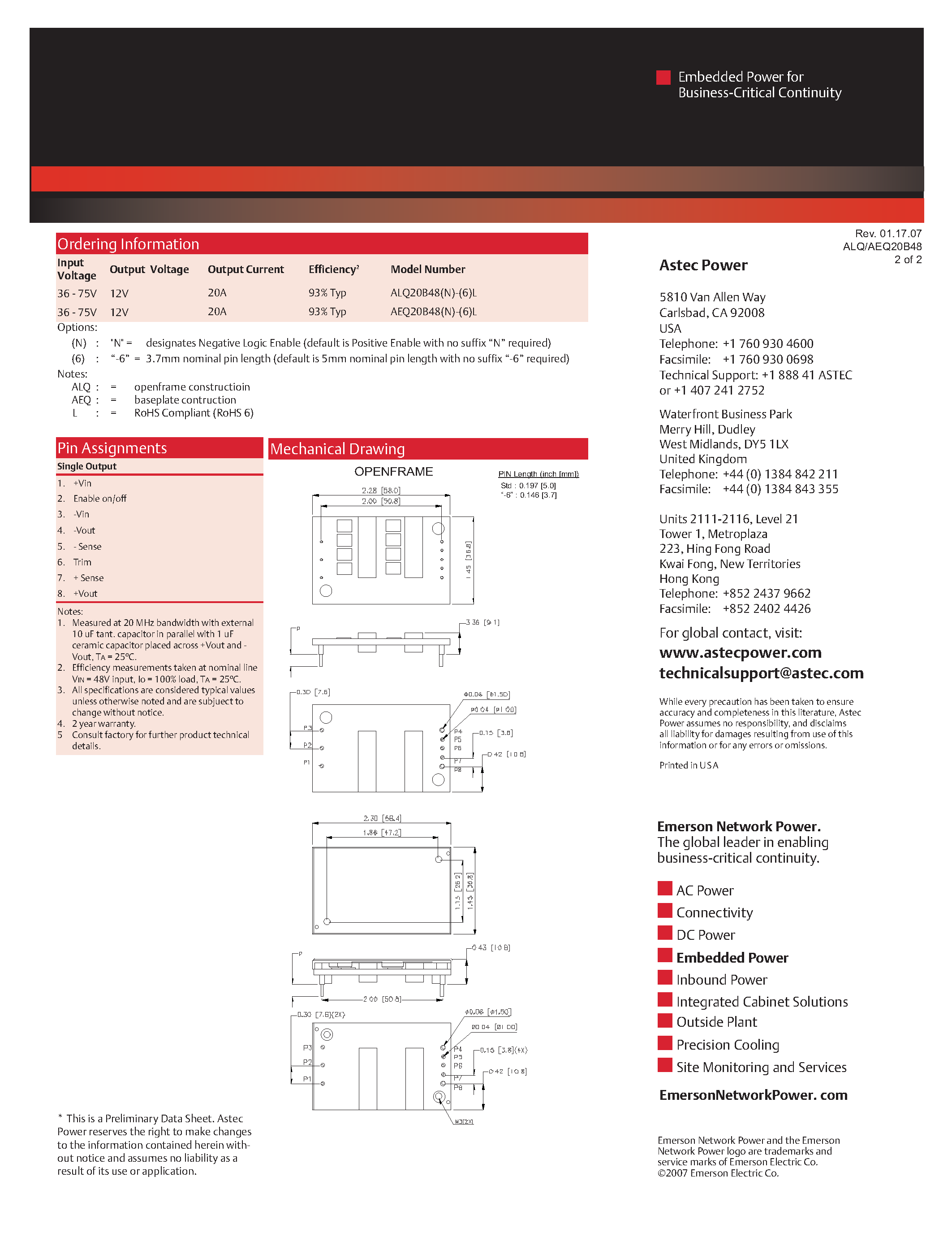 Datasheet AEQ20B48-L - DC-DC / Industry Standard Isolated Quarter Brick page 2