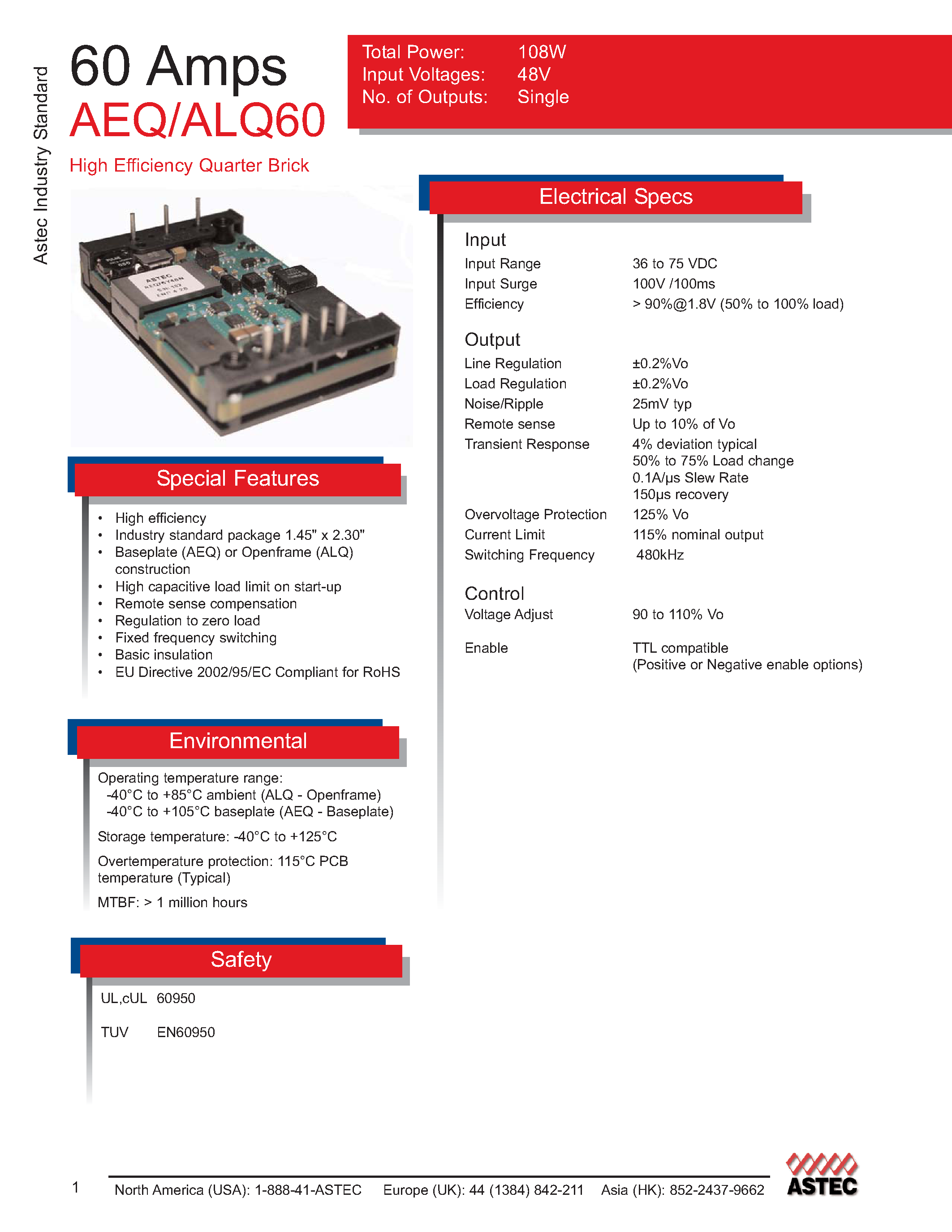 Даташит AEQ60Y48N-6 - DC-DC / Industry Standard Isolated Quarter Brick страница 1