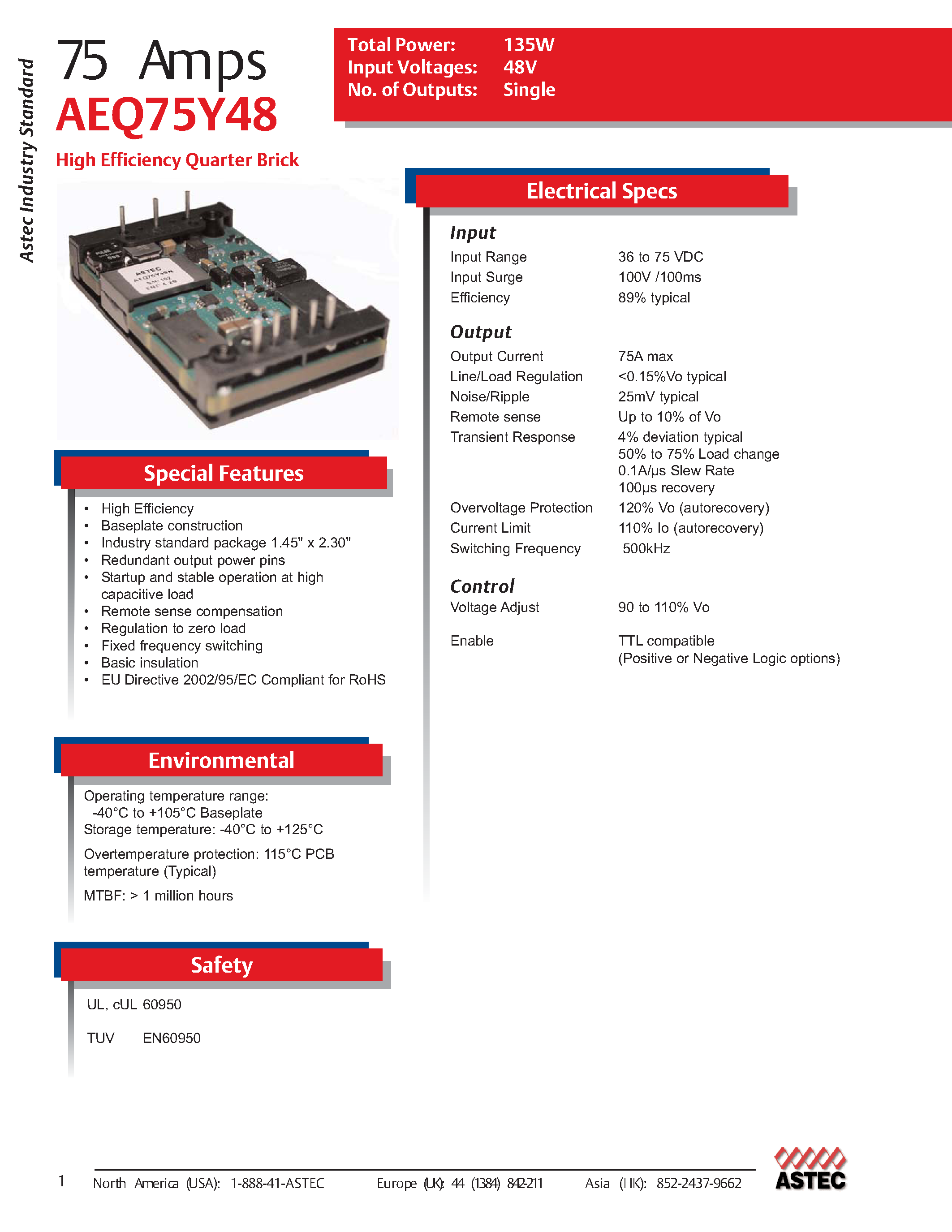 Datasheet AEQ75Y48-L - DC-DC / Industry Standard Isolated Quarter Brick page 1