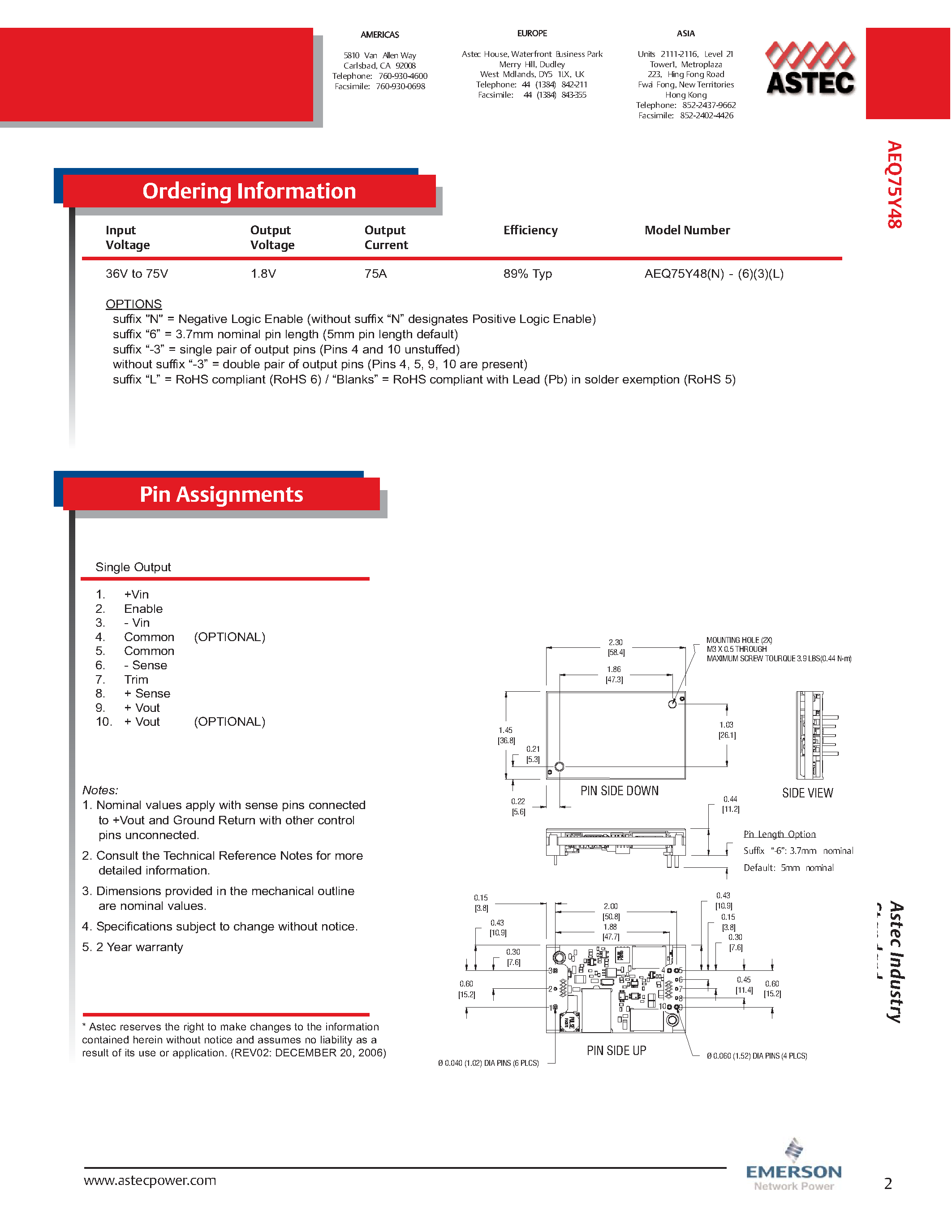 Datasheet AEQ75Y48-L - DC-DC / Industry Standard Isolated Quarter Brick page 2