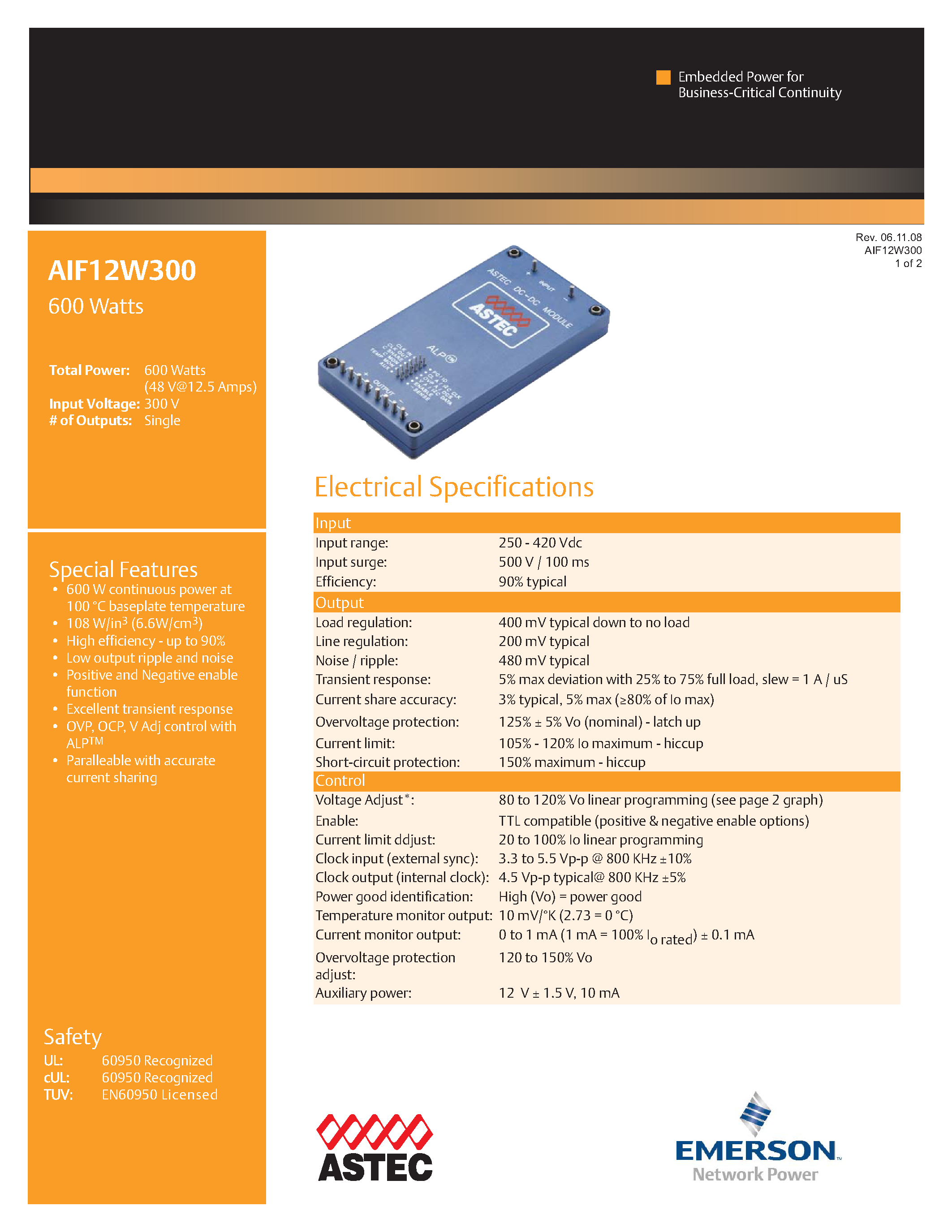 Datasheet AIF12W300-L - DC-DC / High Voltage Full Brick page 1