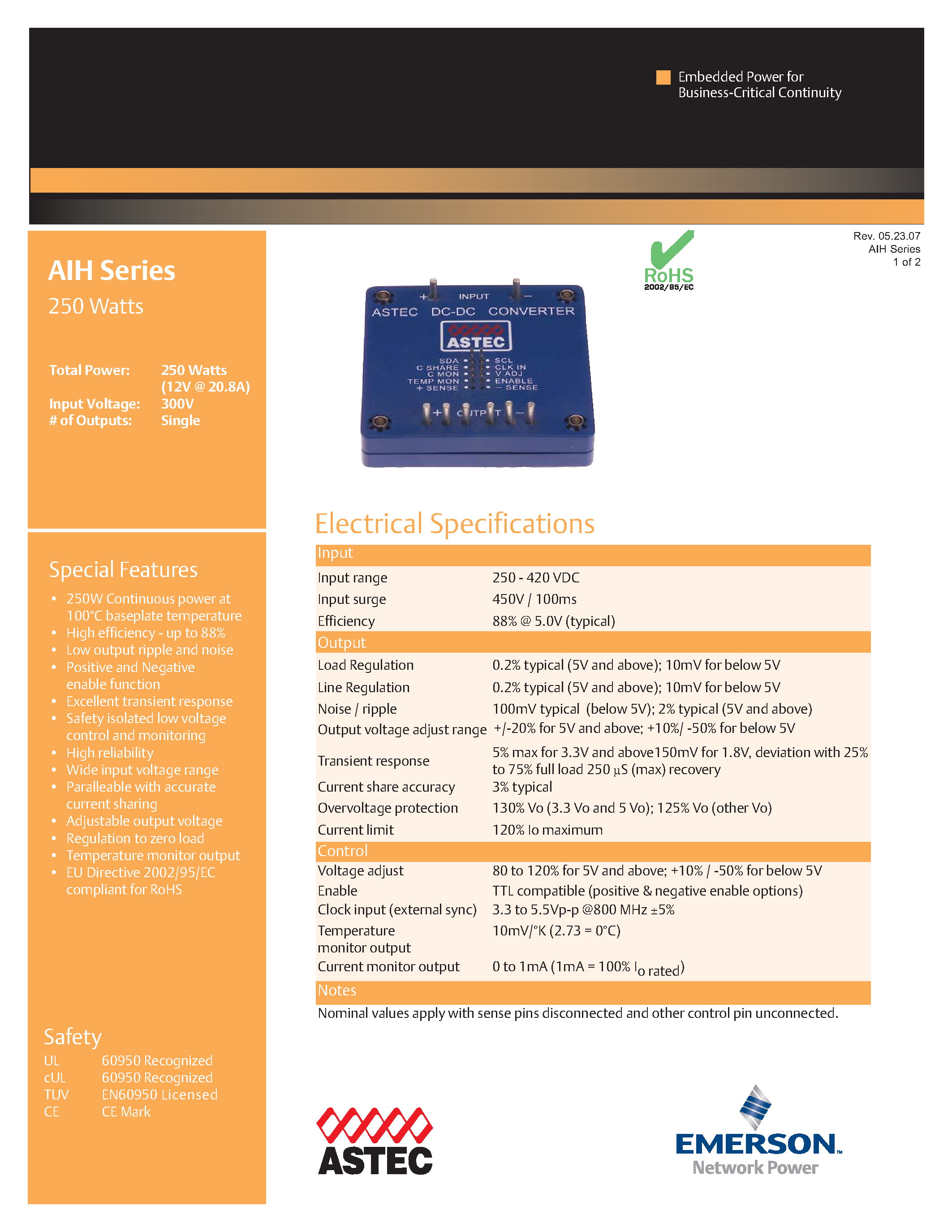 Datasheet AIH10H300-L - DC-DC / High Voltage Half Brick page 1