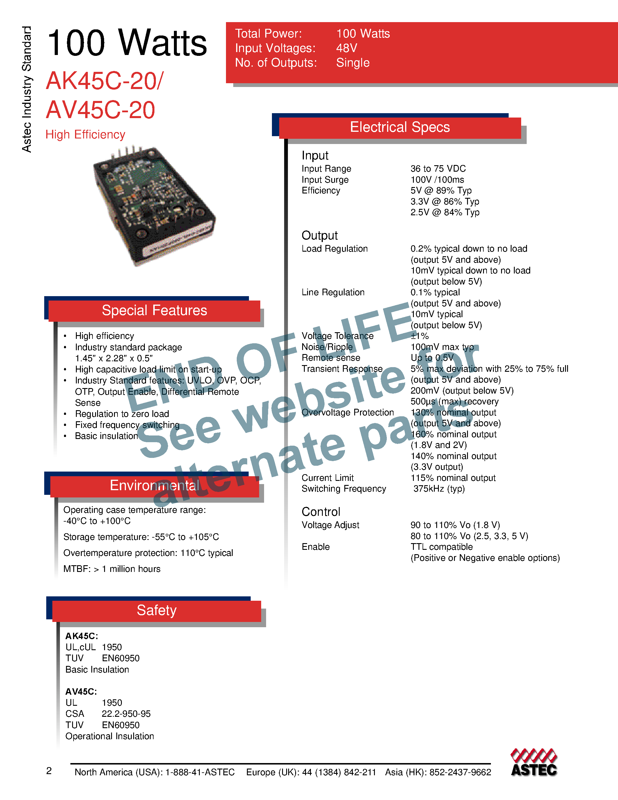 Datasheet AK45C-048L-018F20HA-8 - DC-DC / Industry Standard Isolated Quarter Brick page 1