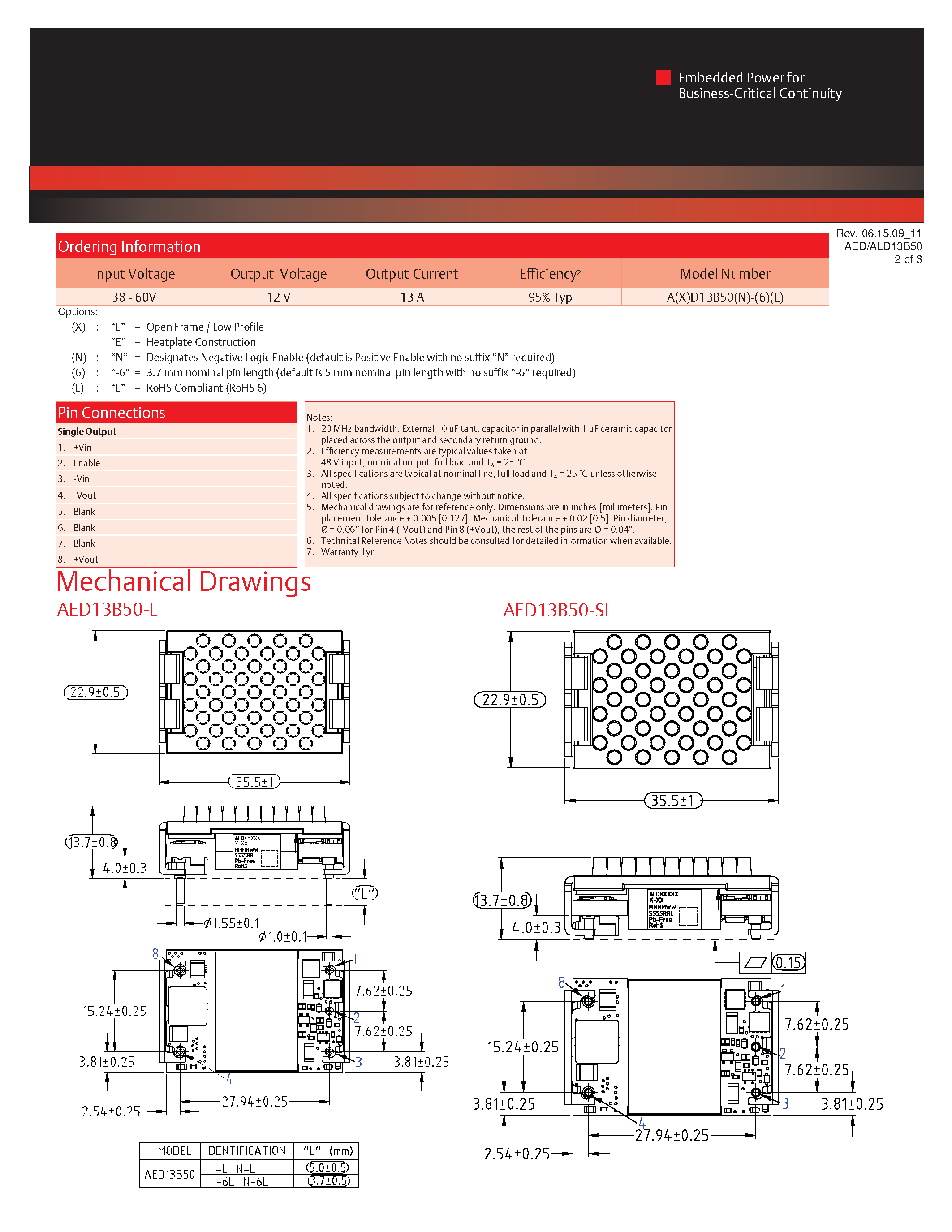 Datasheet ALD13B50-L - DC-DC / Intermediate Bus Converter page 2