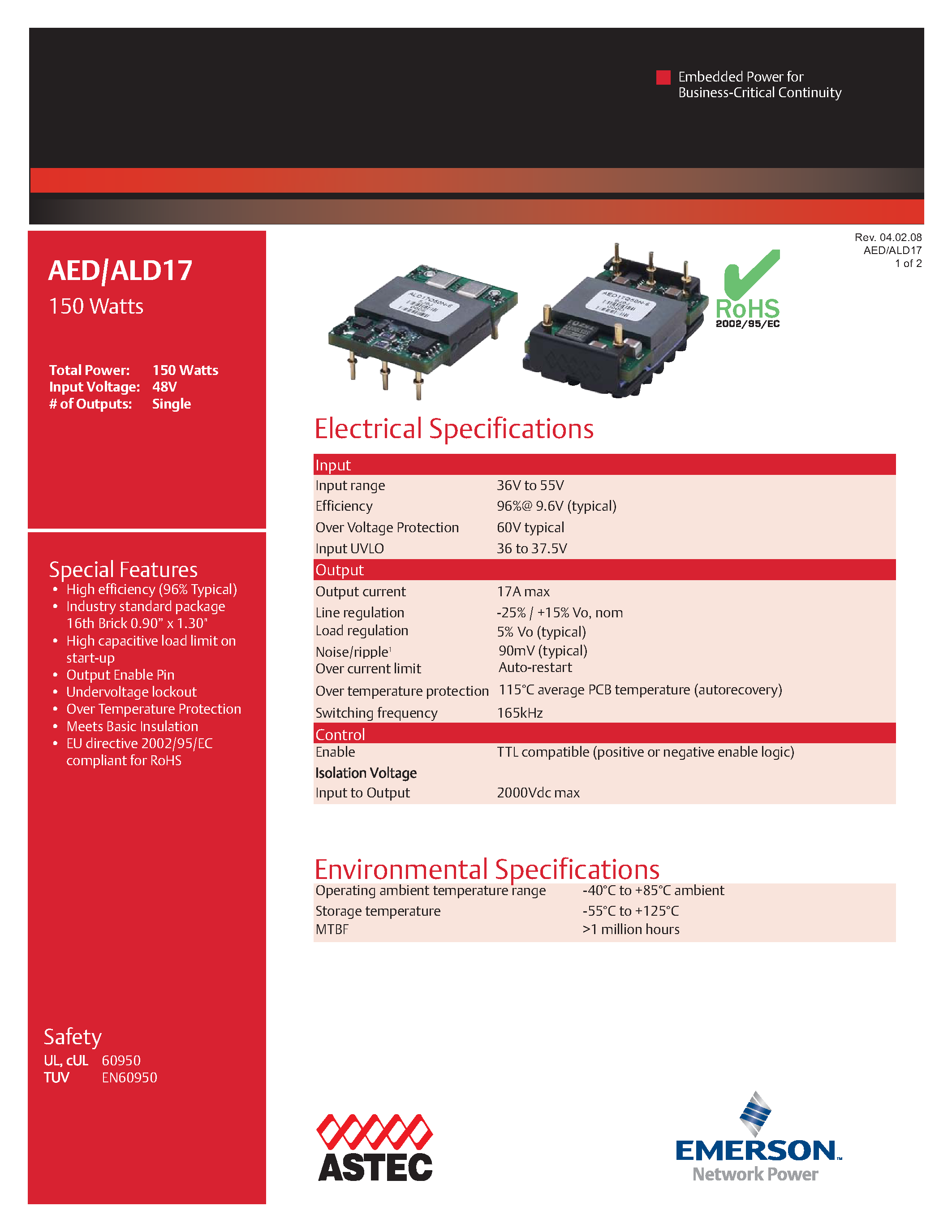 Даташит ALD17Q50-6 - DC-DC / Intermediate Bus Converter страница 1