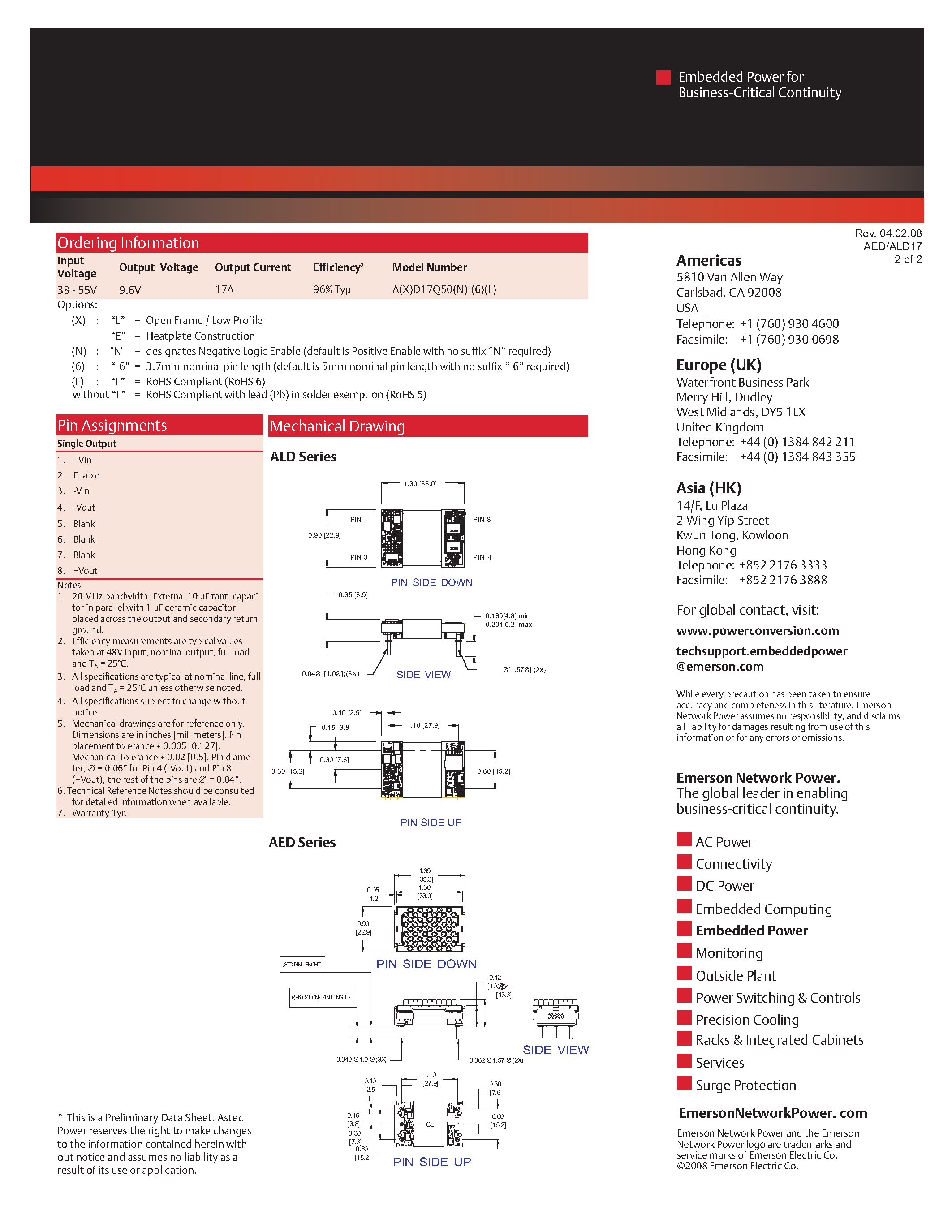 Даташит ALD17Q50-6 - DC-DC / Intermediate Bus Converter страница 2