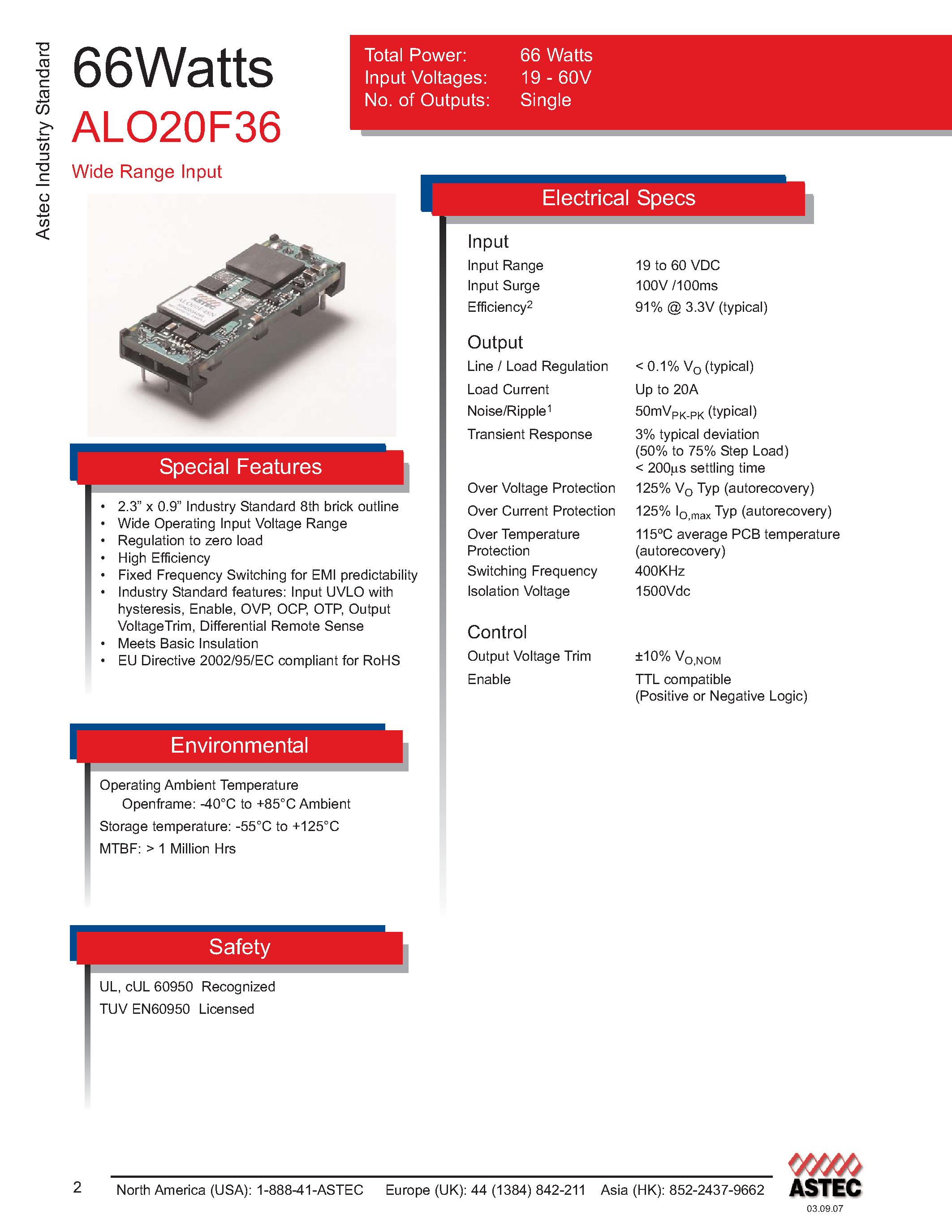 Datasheet ALO20F36N-L - DC-DC / Industry Standard Isolated Eighth Brick page 1