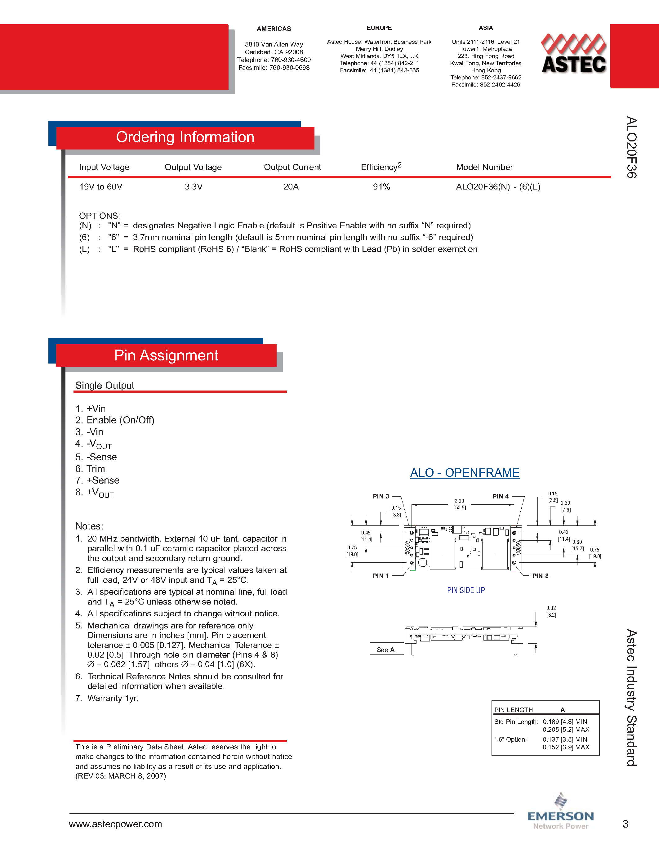 Datasheet ALO20F36N-L - DC-DC / Industry Standard Isolated Eighth Brick page 2