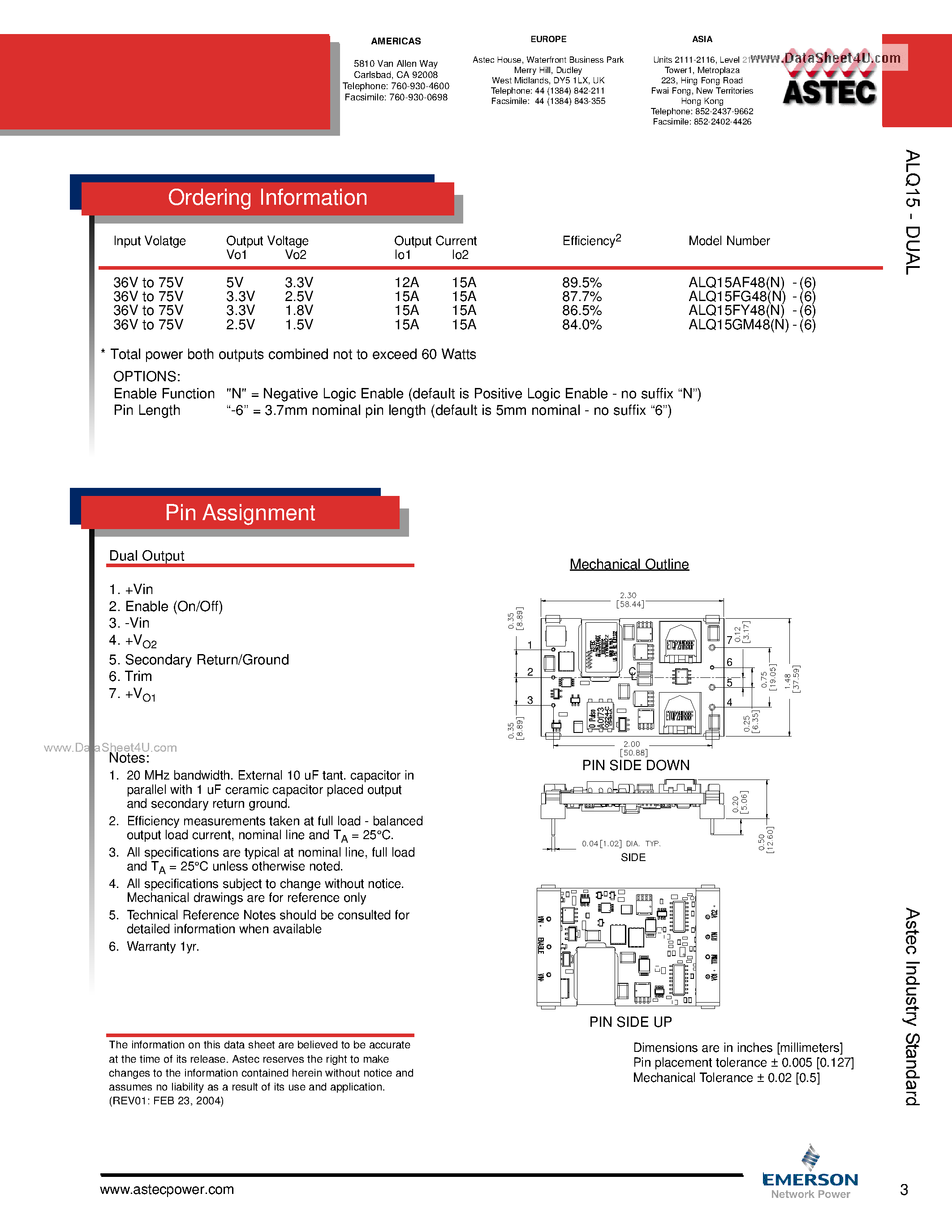 Datasheet ALQ15AF48-L - DC-DC / Industry Standard Isolated Quarter Brick page 2