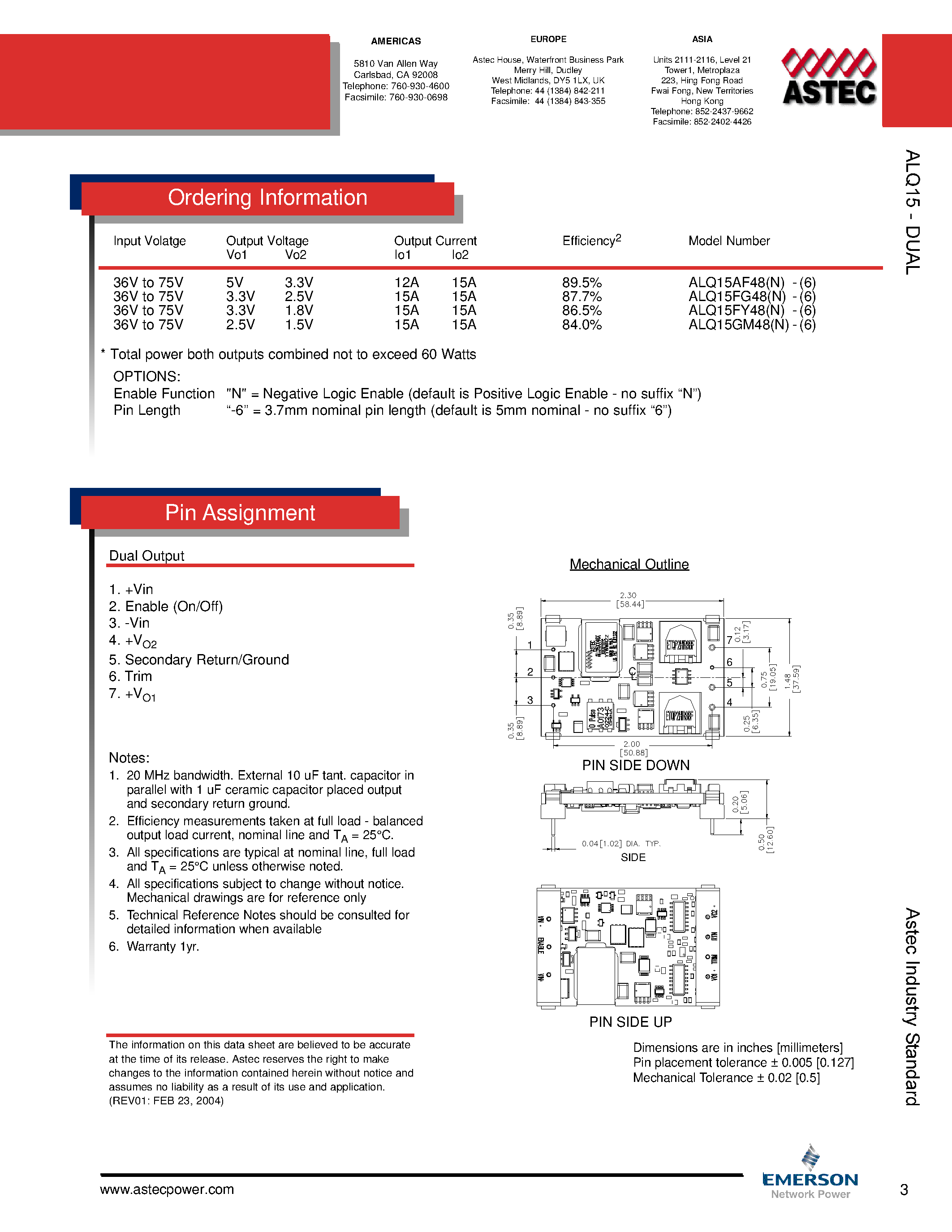 Даташит ALQ15FG48-6 - DC-DC / Industry Standard Isolated Quarter Brick страница 2