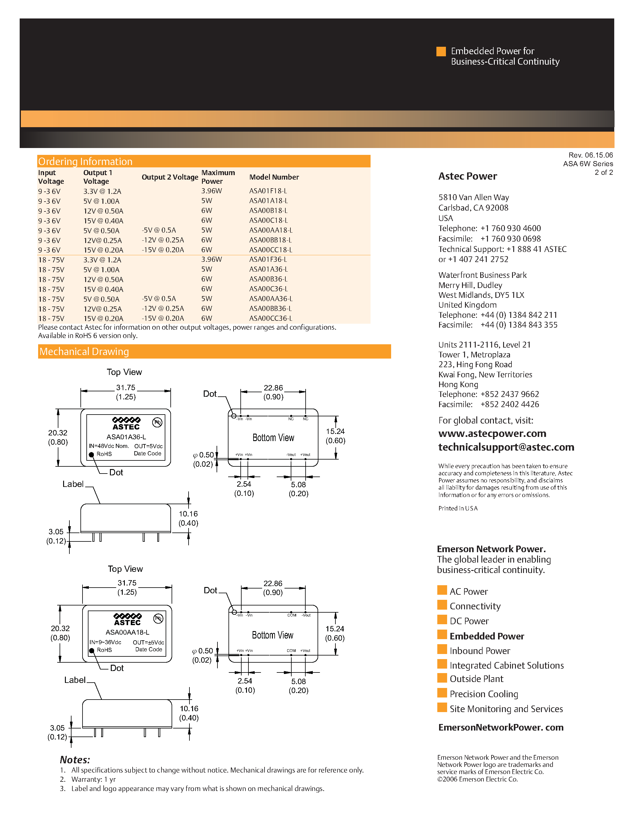 Даташит ASA00C18-L - DC-DC / Low Power Isolated Industrial страница 2