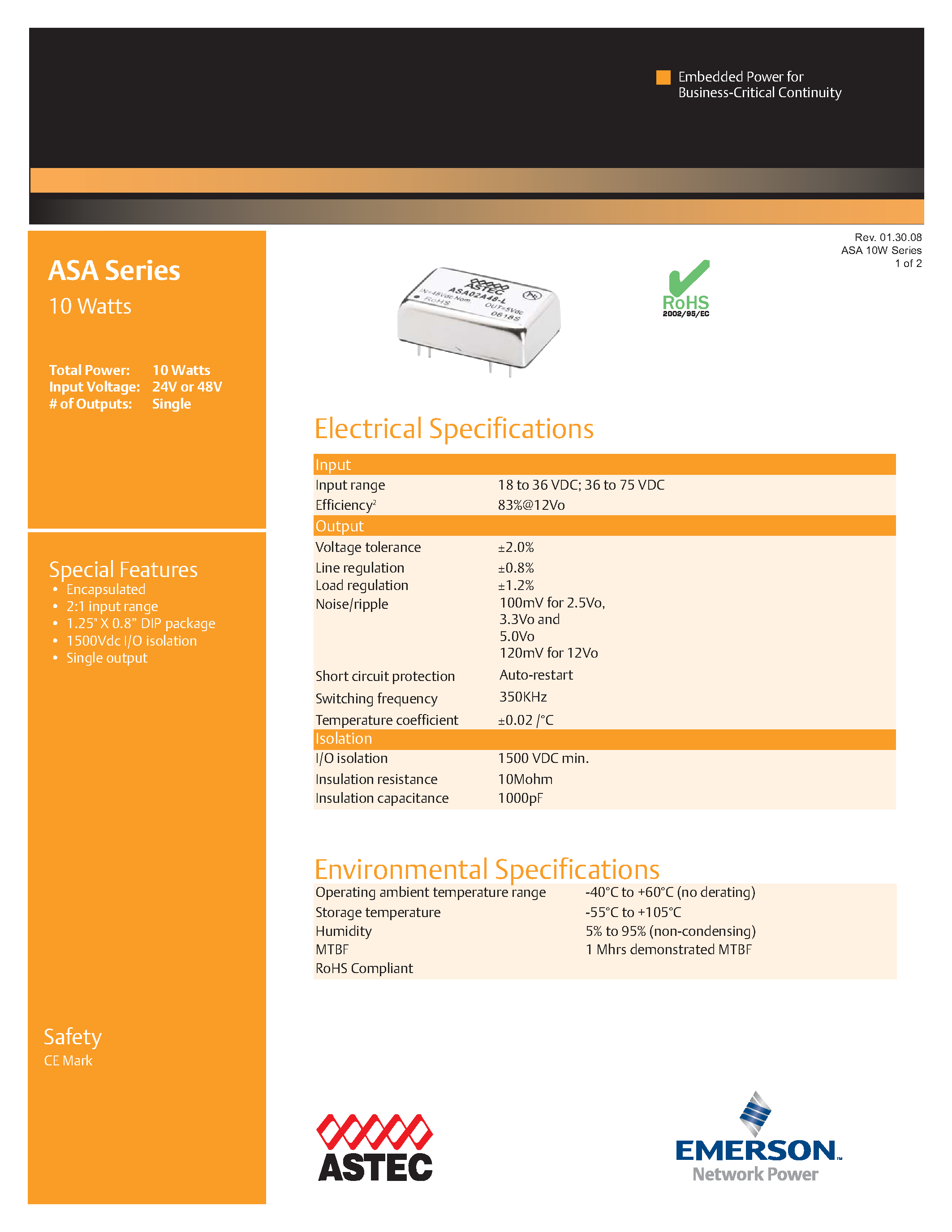 Datasheet ASA03G24-L - DC-DC / Low Power Isolated Industrial page 1