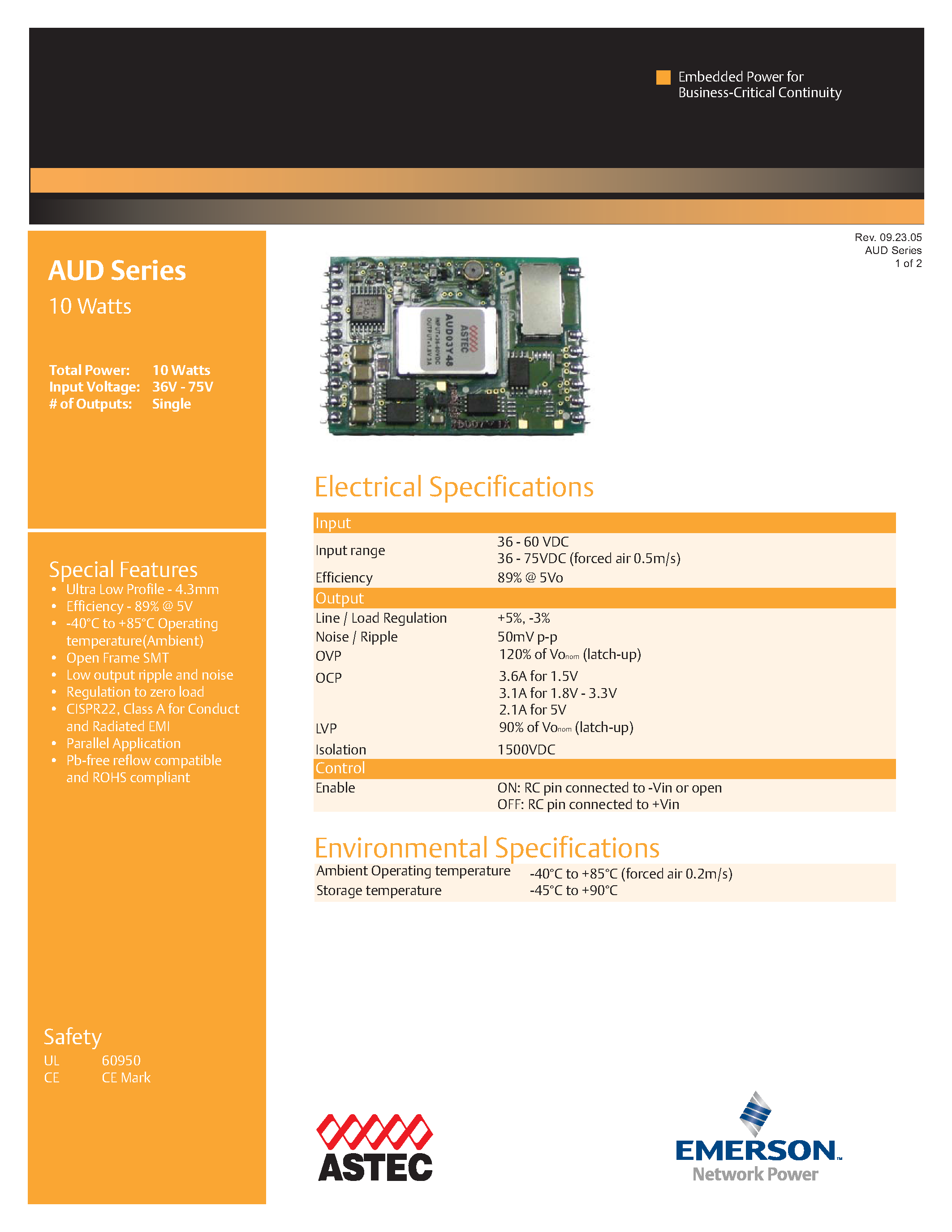 Datasheet AUD02A48-L - DC-DC / Ultra Low Profile Isolated page 1