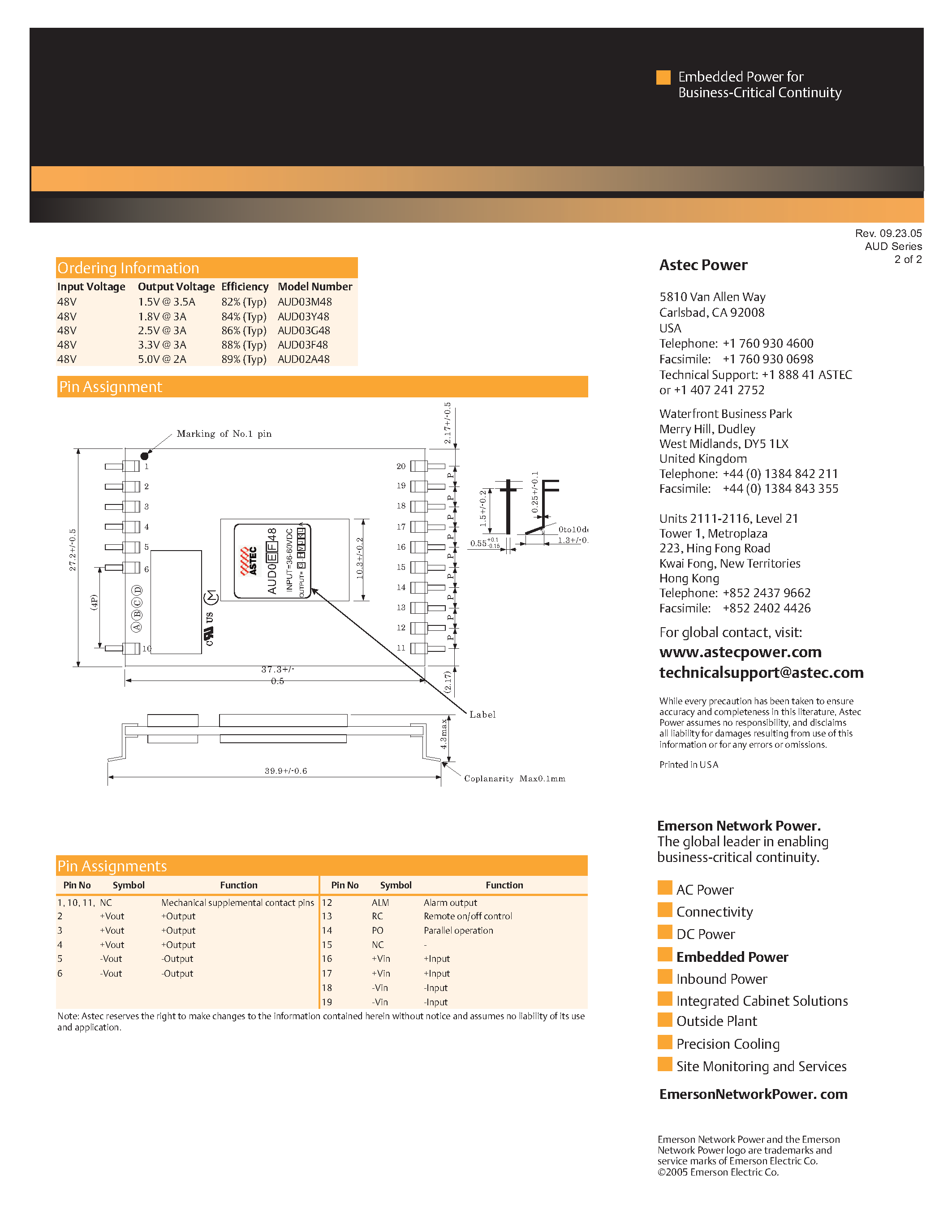 Datasheet AUD02A48-L - DC-DC / Ultra Low Profile Isolated page 2