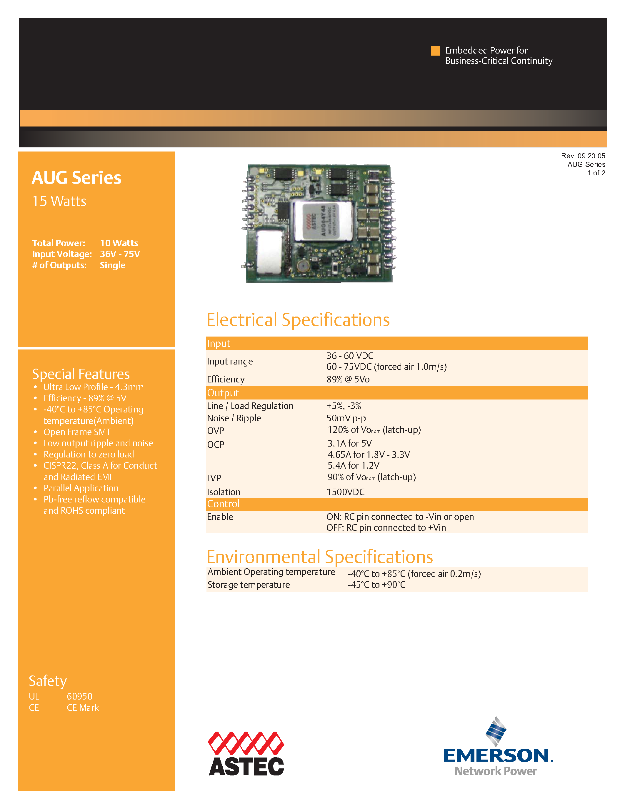 Datasheet AUG03A48-L - DC-DC / Ultra Low Profile Isolated page 1