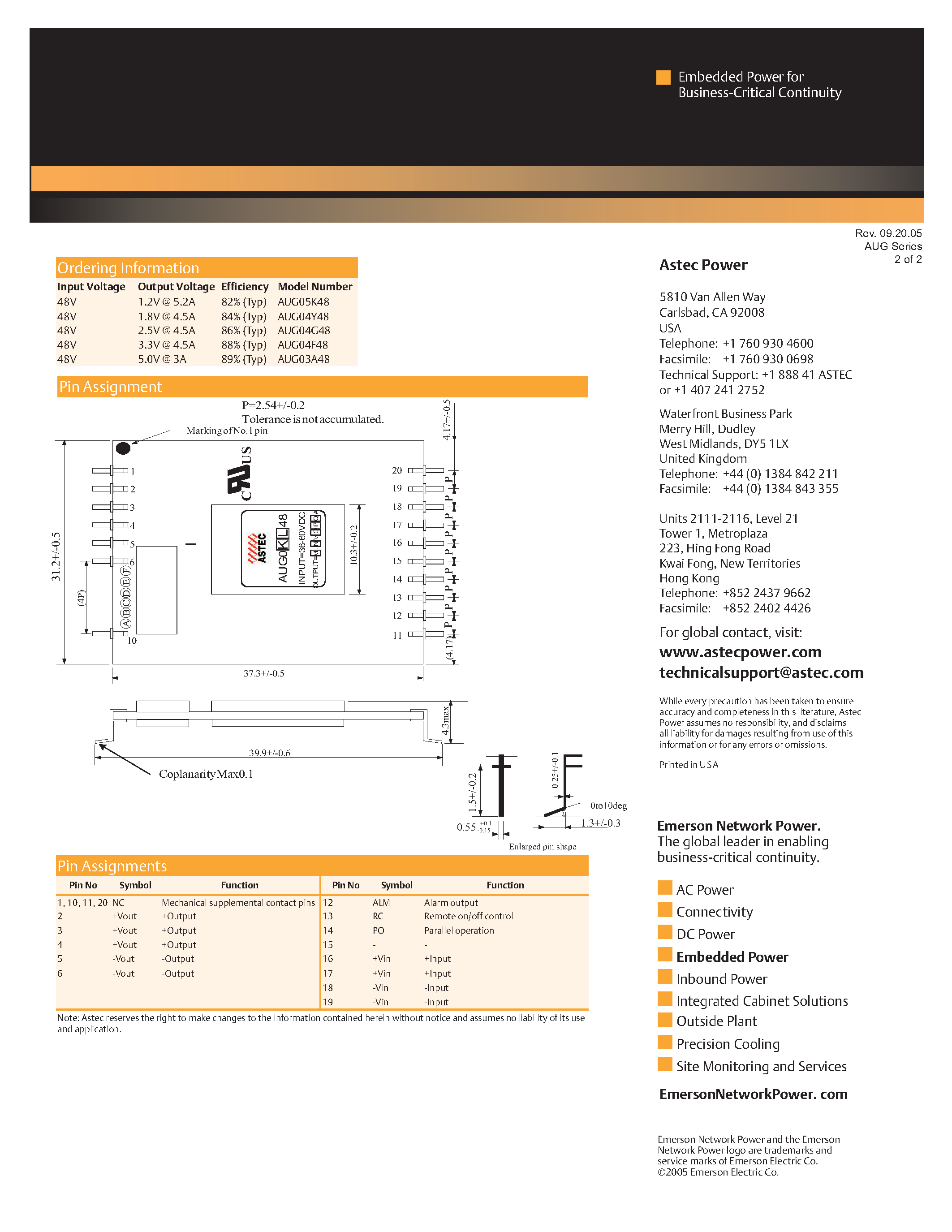 Datasheet AUG03A48-L - DC-DC / Ultra Low Profile Isolated page 2