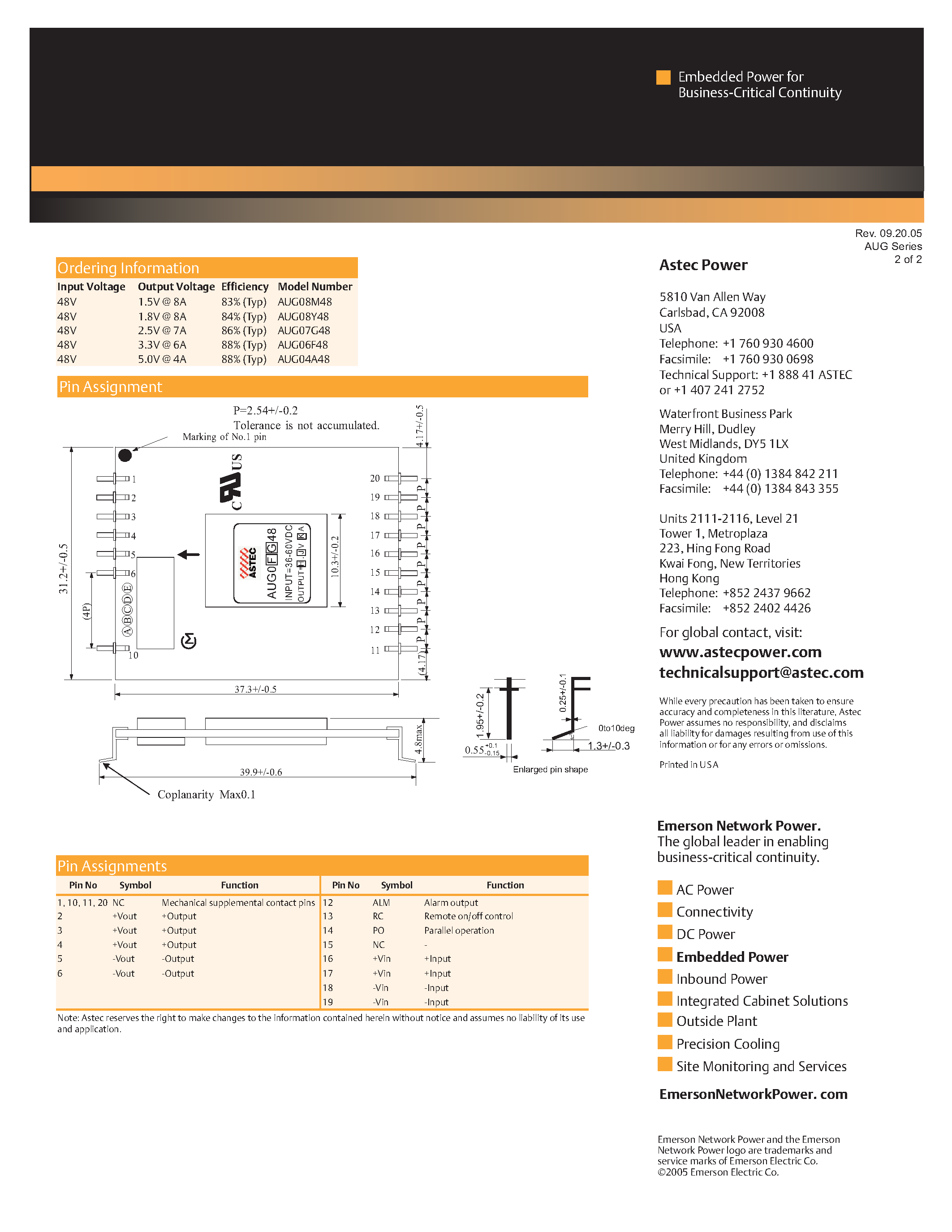 Datasheet AUG04A48-L - DC-DC / Ultra Low Profile Isolated page 2