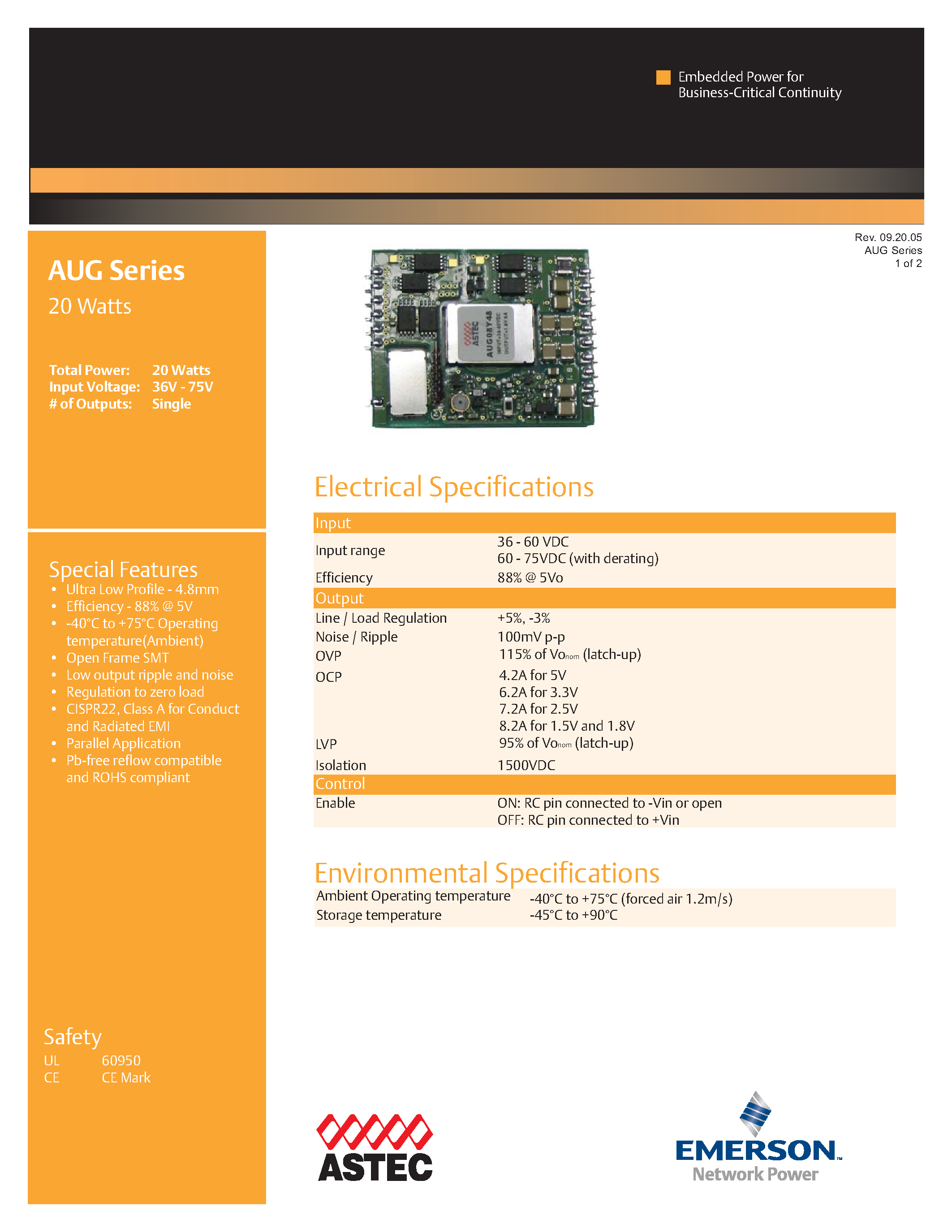 Datasheet AUG08Y48-L - DC-DC / Ultra Low Profile Isolated page 1