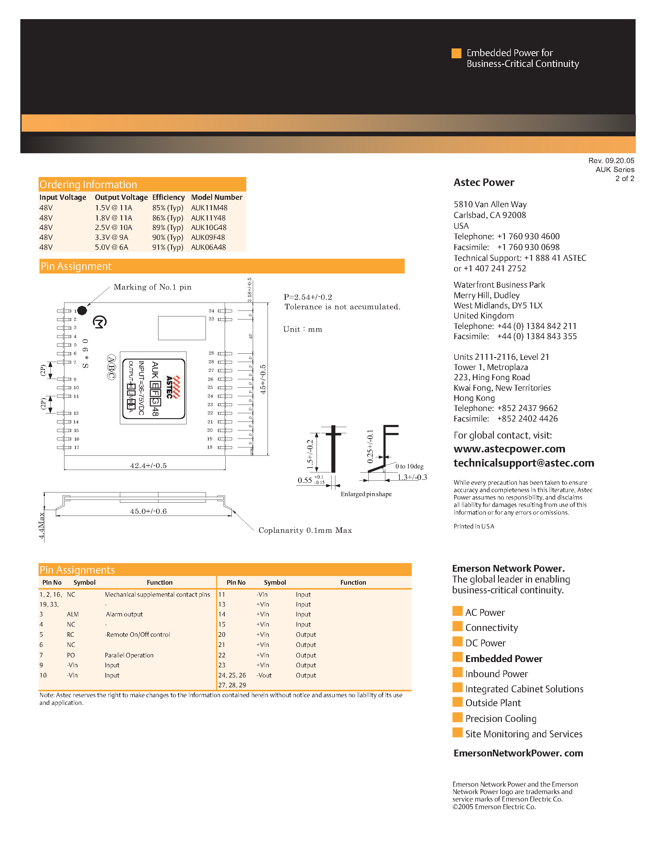 Datasheet AUK06A48-L - DC-DC / Ultra Low Profile Isolated page 2