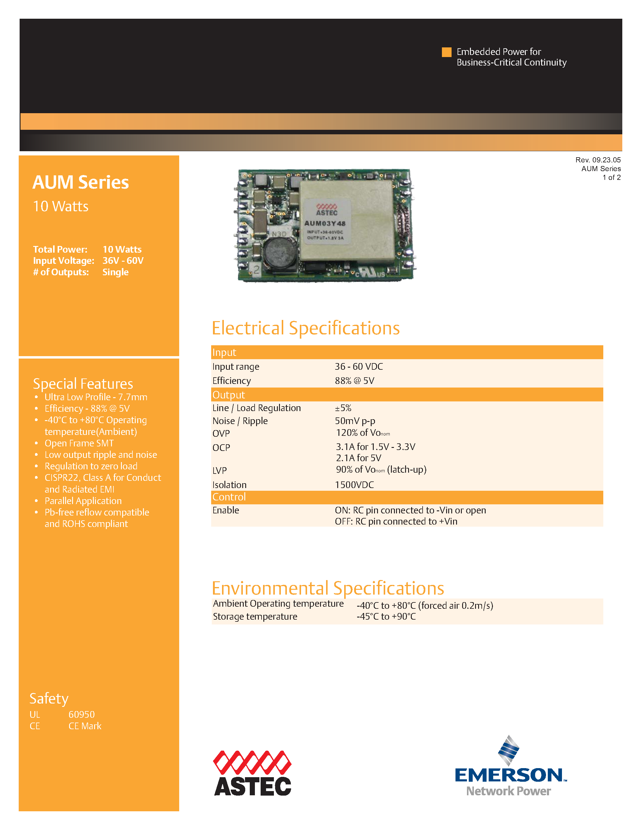 Datasheet AUM02A48-L - DC-DC / Ultra Low Profile Isolated page 1