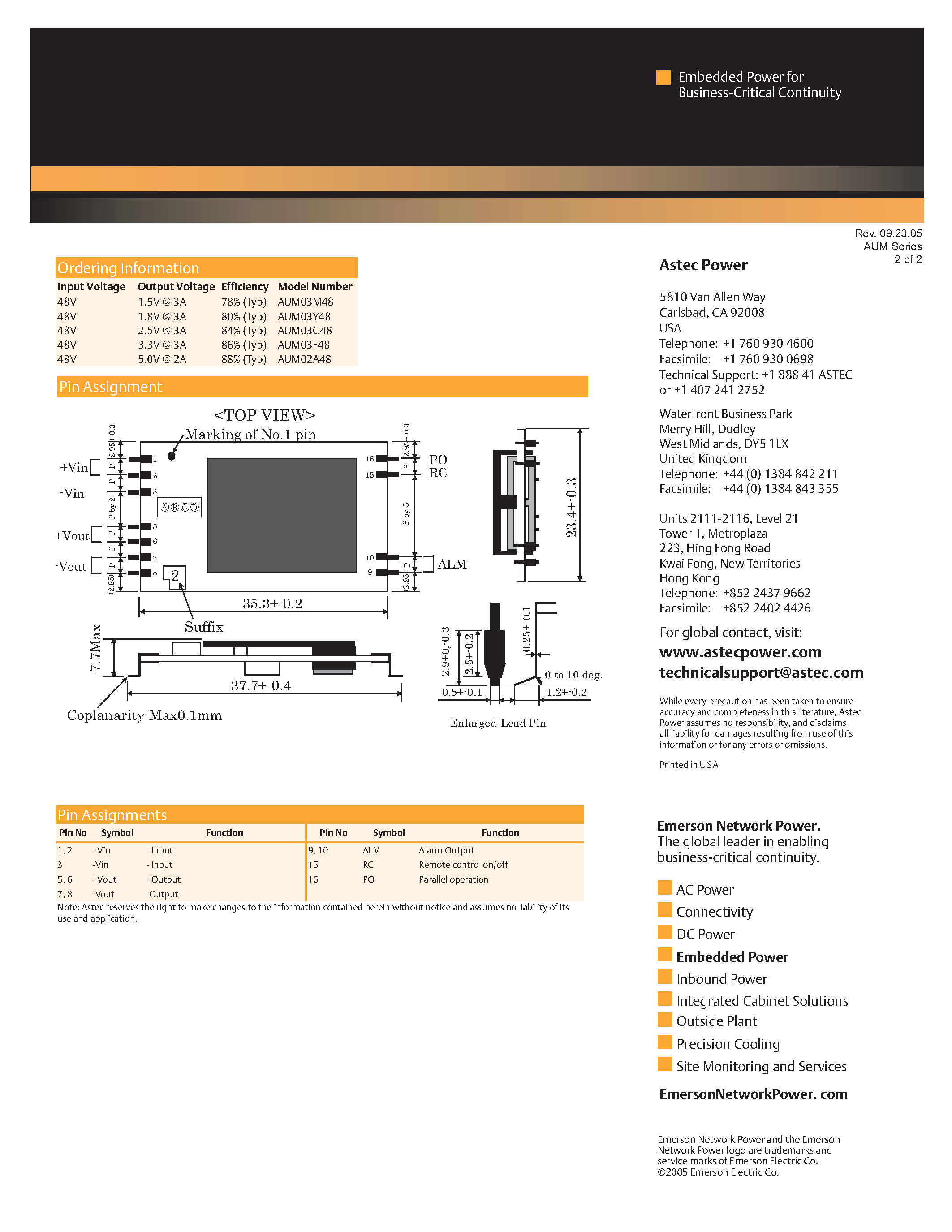 Datasheet AUM03F48-L - DC-DC / Ultra Low Profile Isolated page 2