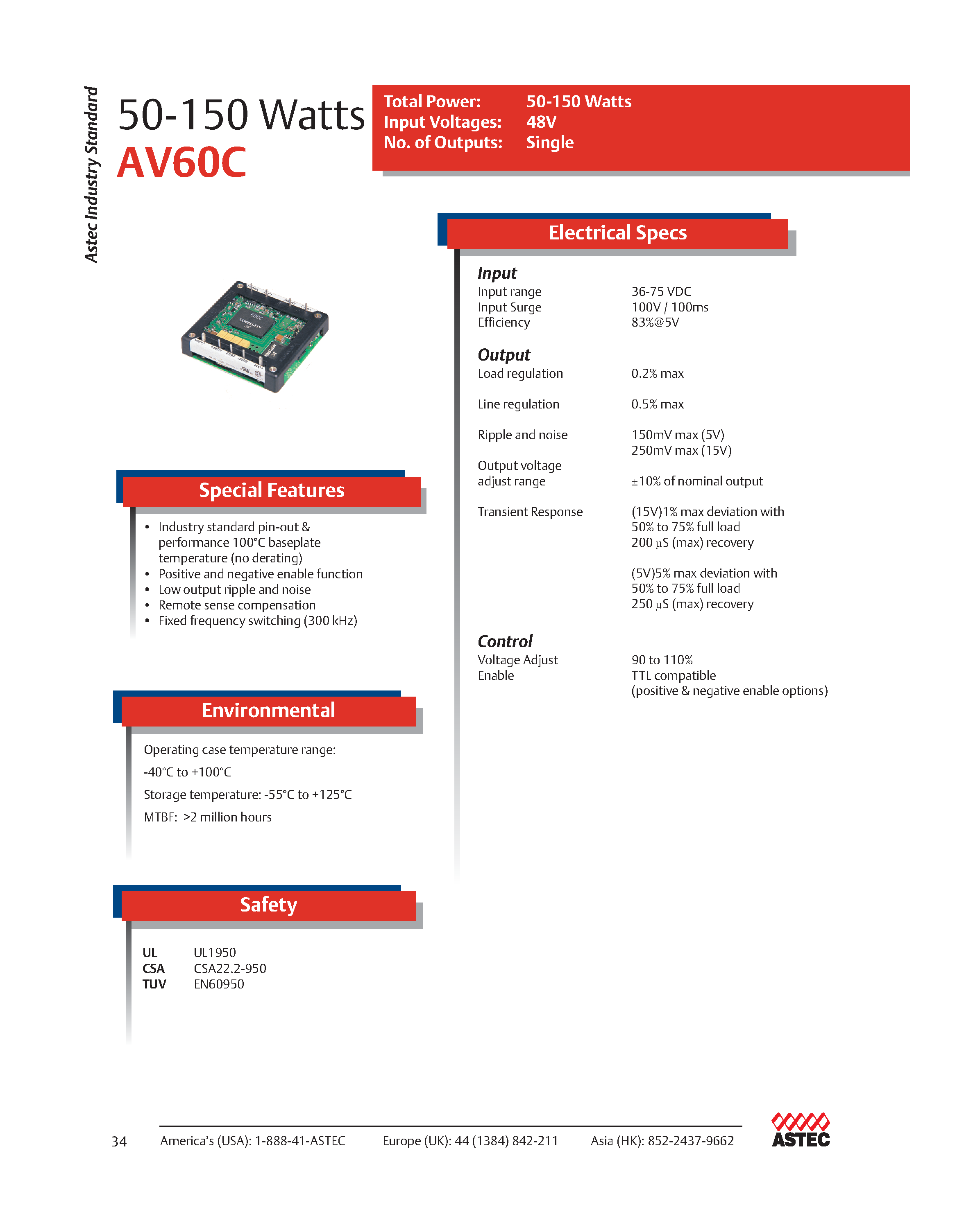 Даташит AV60C-048L-033F06-8 - DC-DC / Industry Standard Isolated Half Brick страница 1