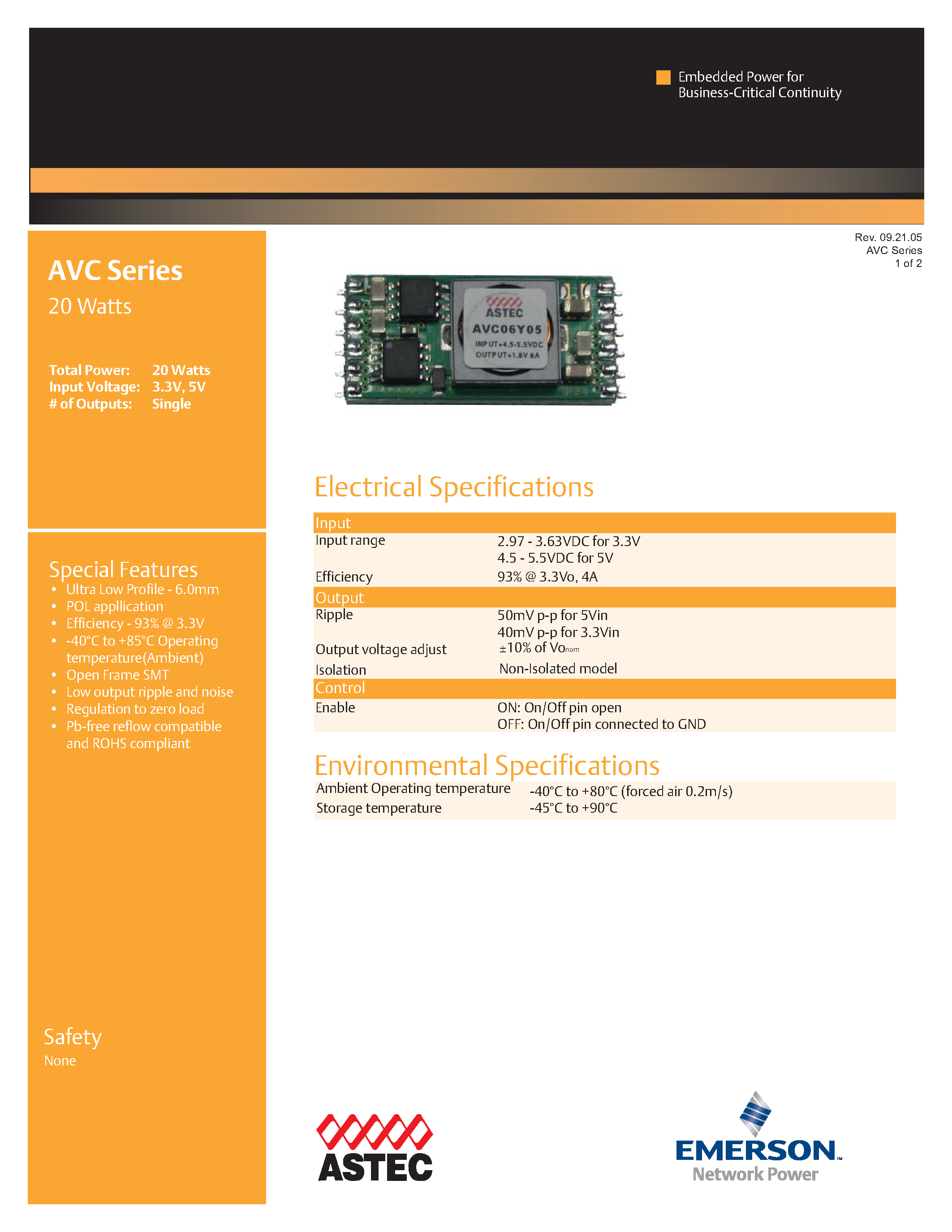 Datasheet AVC06D04-L - DC-DC / Ultra Low Profile Non-Isolated page 1