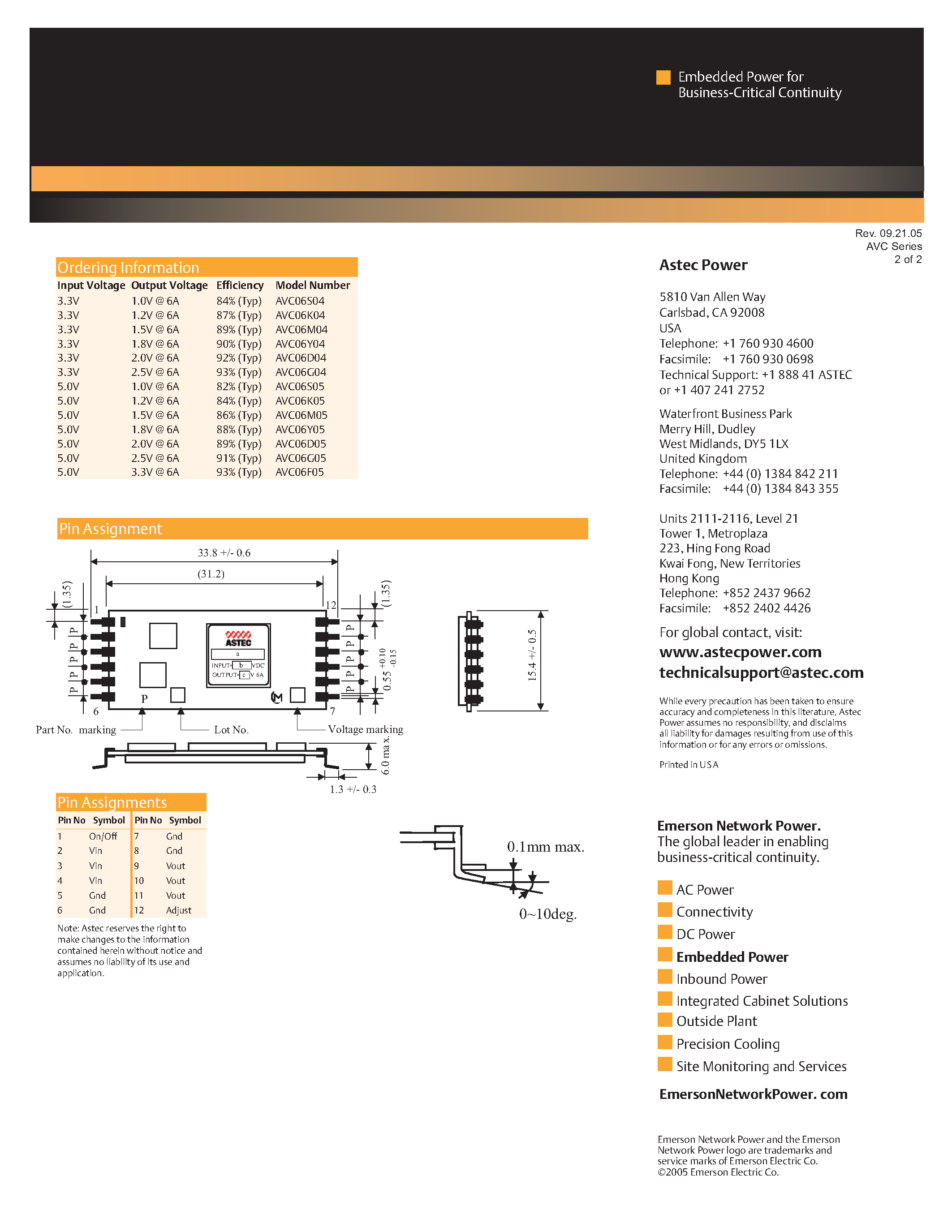 Datasheet AVC06D04-L - DC-DC / Ultra Low Profile Non-Isolated page 2