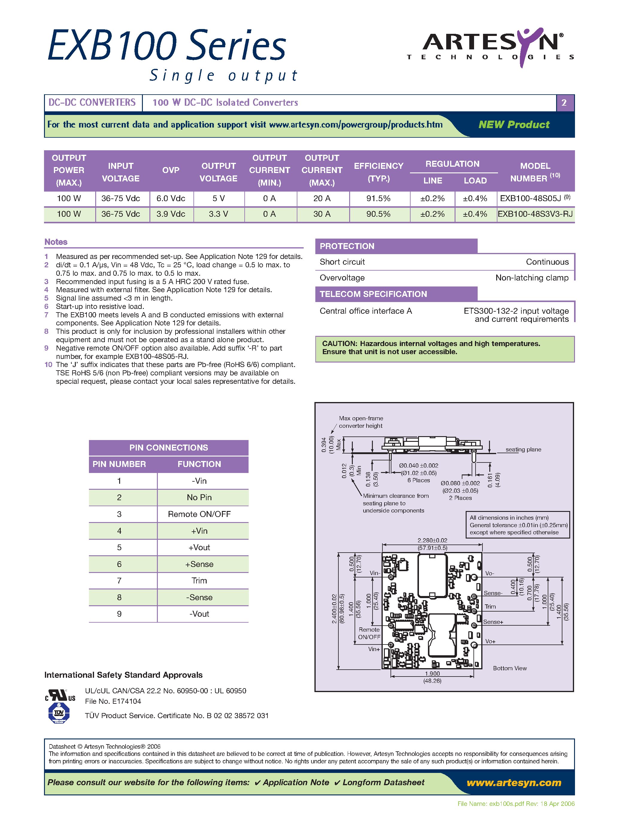 Datasheet EXB100-48S05-R - DC-DC / Industry Standard Isolated Half Brick page 2