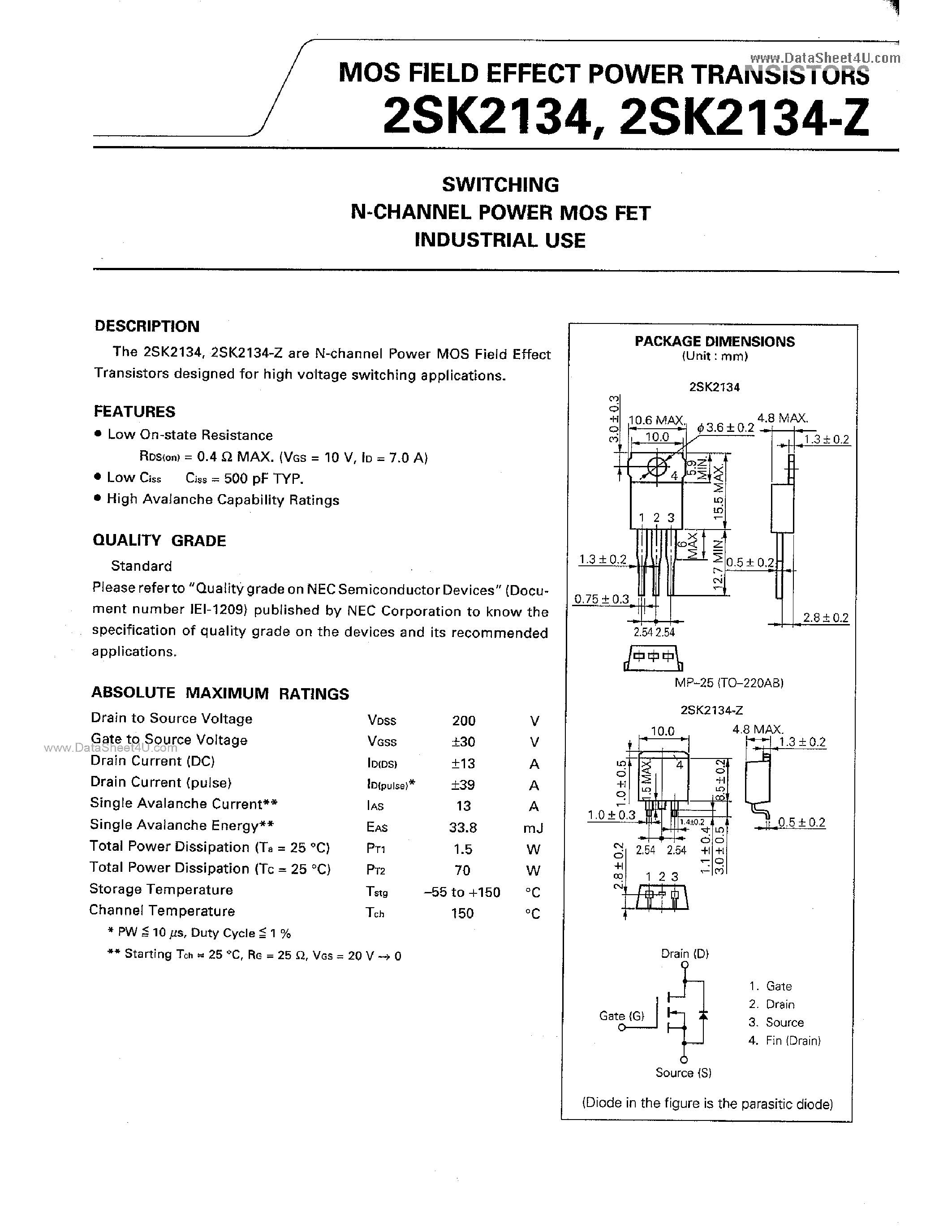 Datasheet K2134 - Search -----> 2SK2134 page 1