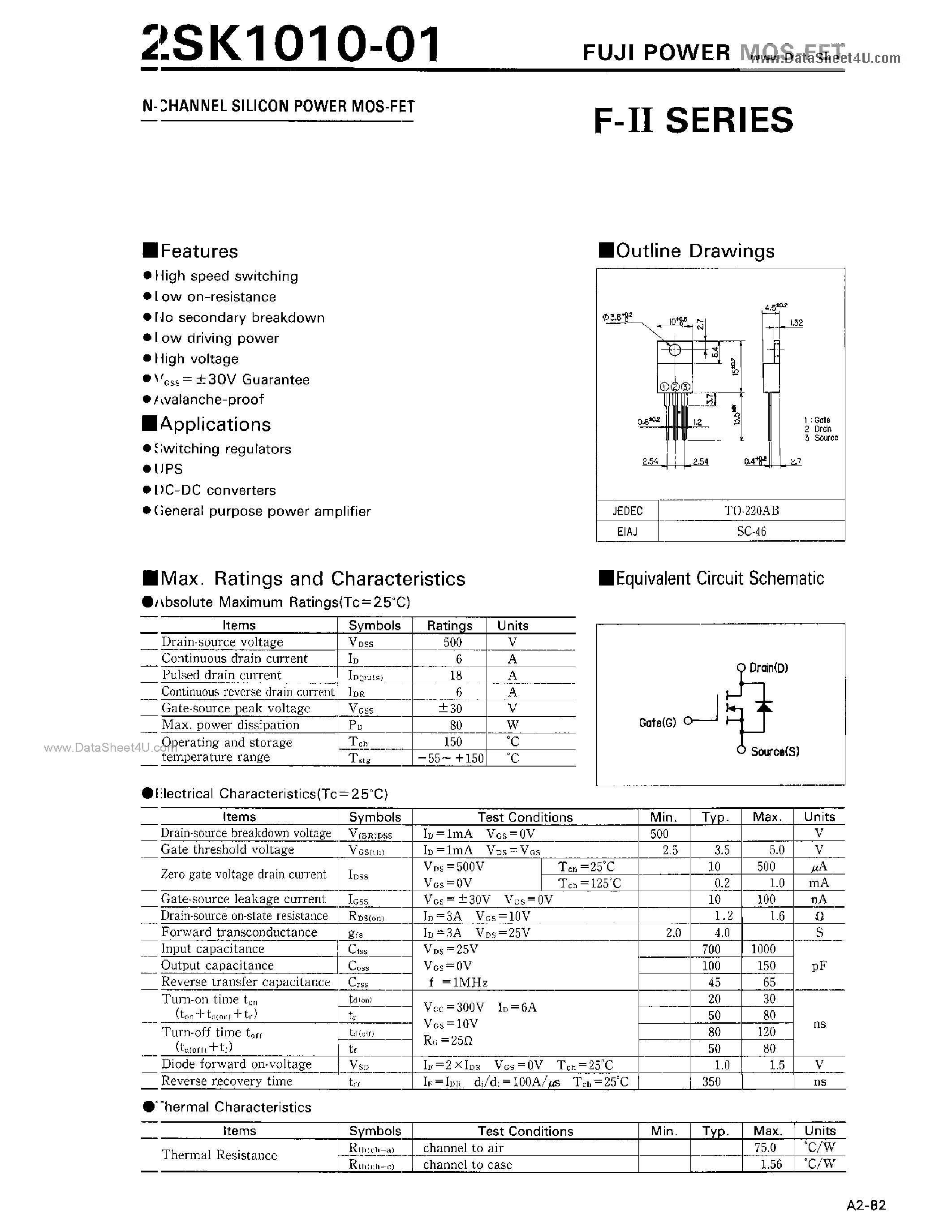 Datasheet K1010-01 - Search -----> 2SK1010-01 page 1