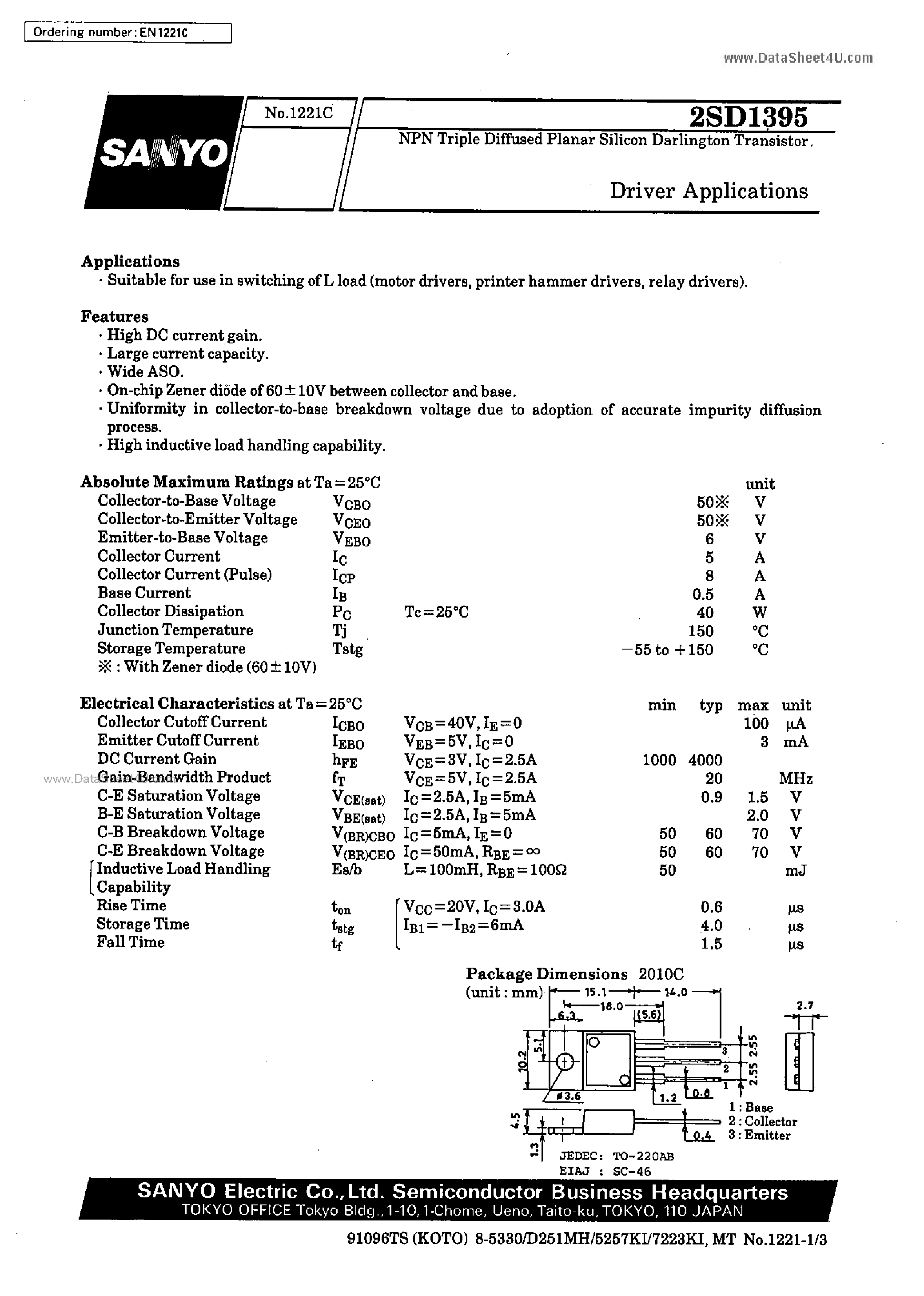 Даташит D1395 - Search -----> 2SD1395 страница 1