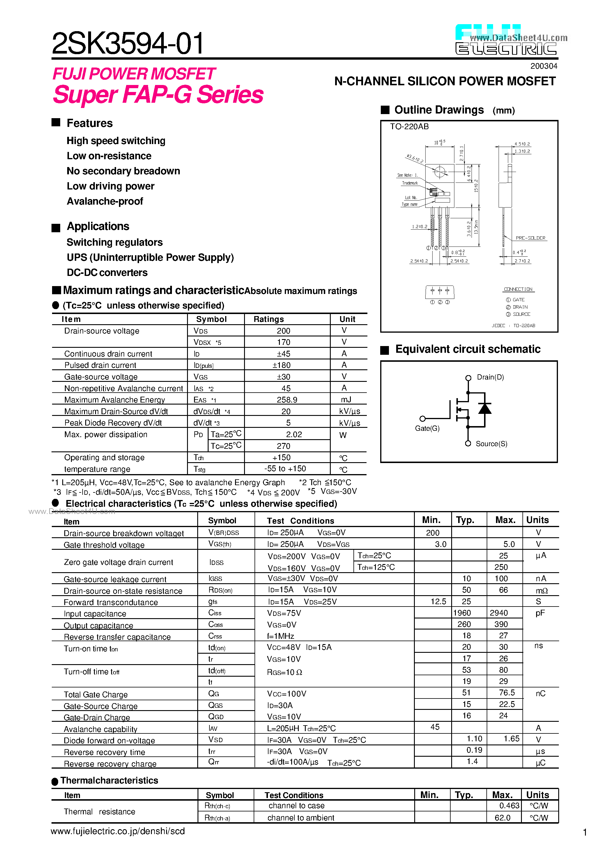 Datasheet K3594-01 - Search -----> 2SK3594-01 page 1