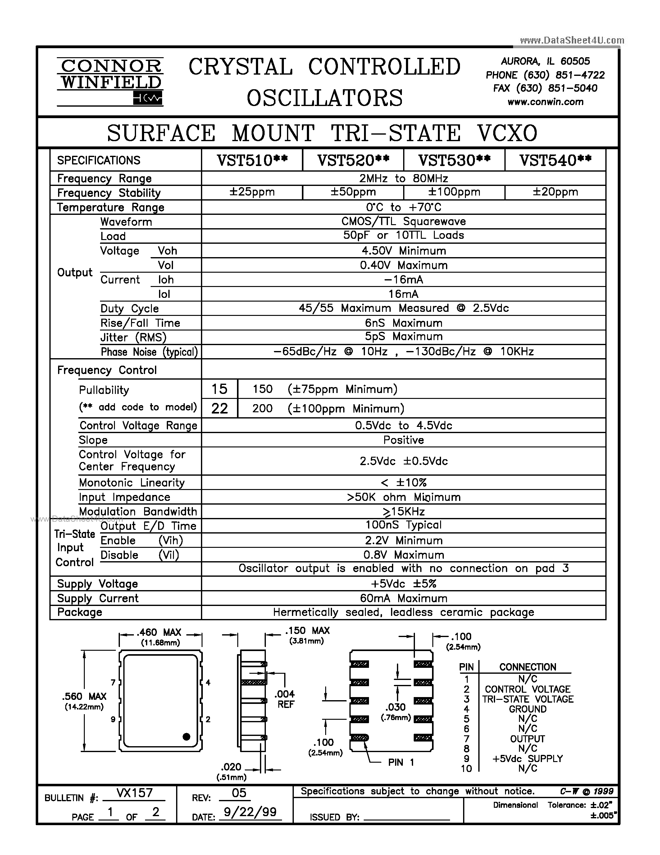 Datasheet VST510xx - (VST510xx - VST540xx) SURFACE MOUNT TRI-STATE VCXO page 1